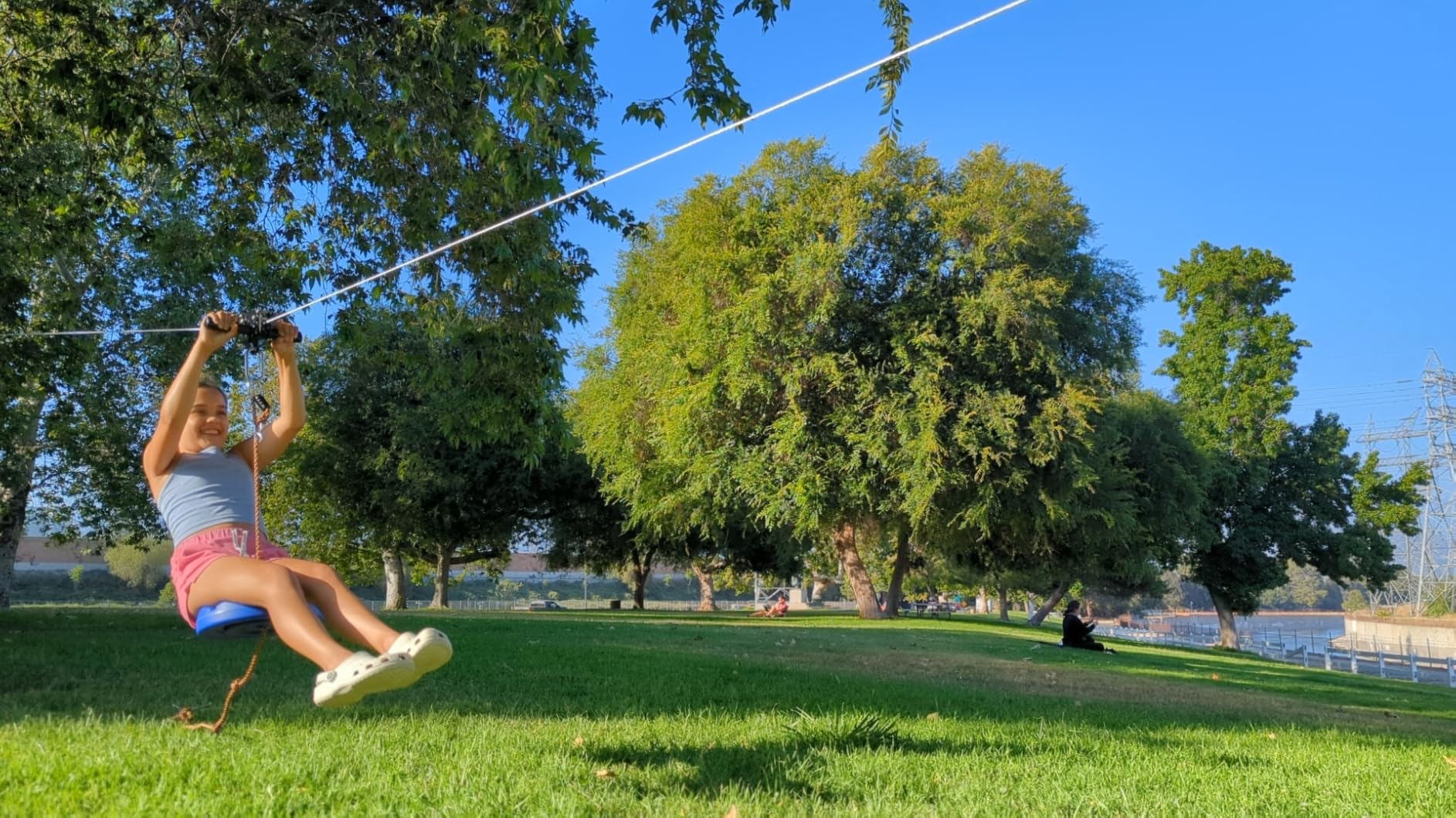 Zip Line Kit for Kids Adults : 100FT / 120FT / 150FT / 200FT Up to 380Lbs - Quick Tighten Zipline for Backyard Outdoor with 100% Rust Proof Removable Trolley Seat Spring Brake customer photo 2