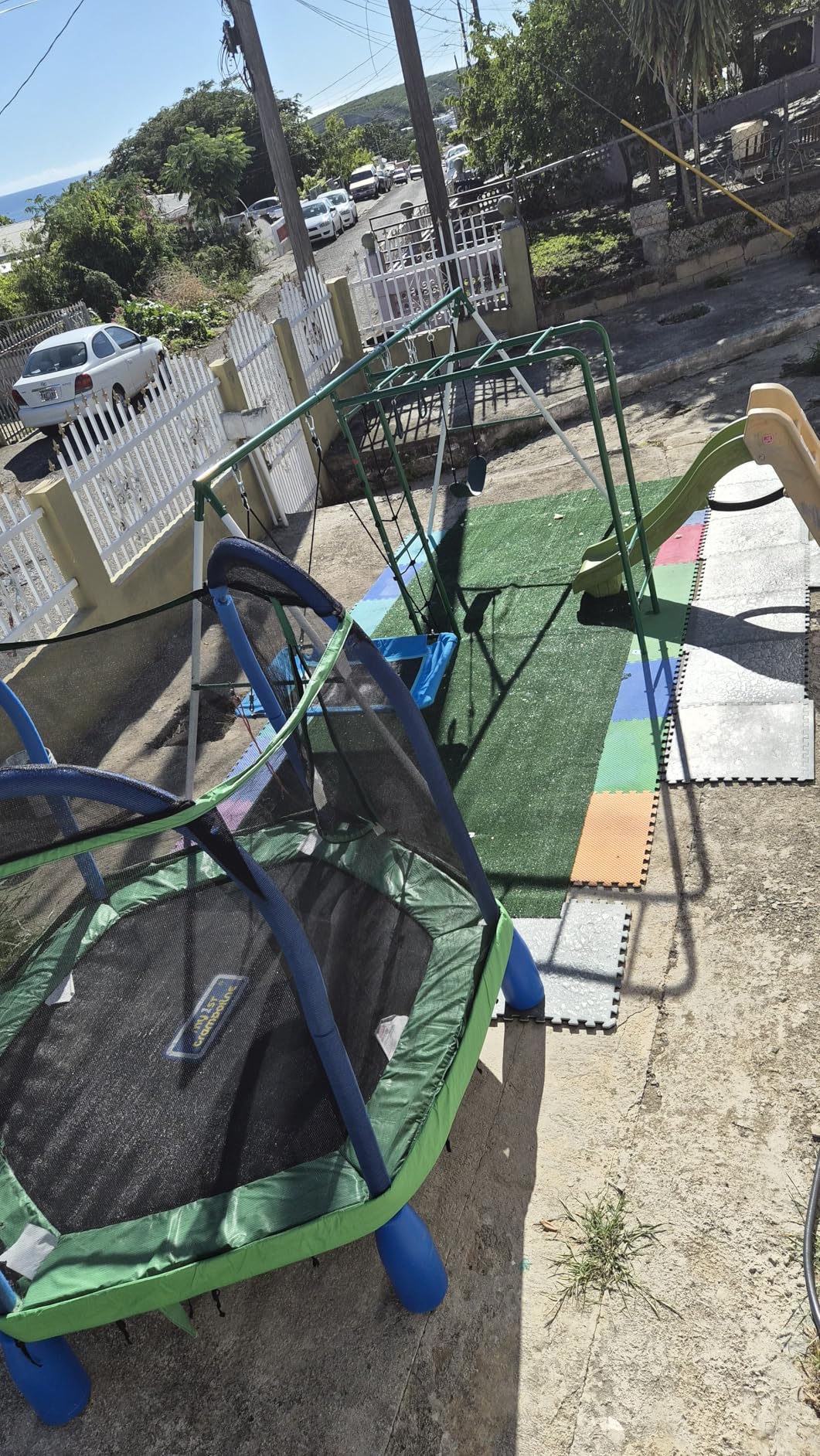 Hapfan Swing Sets for Backyard with Monkey Bars, 5 in 1 Playground Set - Monkey Bars, Belt Swing, Platform Swing, Climbing Net, Trapeze Bar (White & Green) customer photo 2