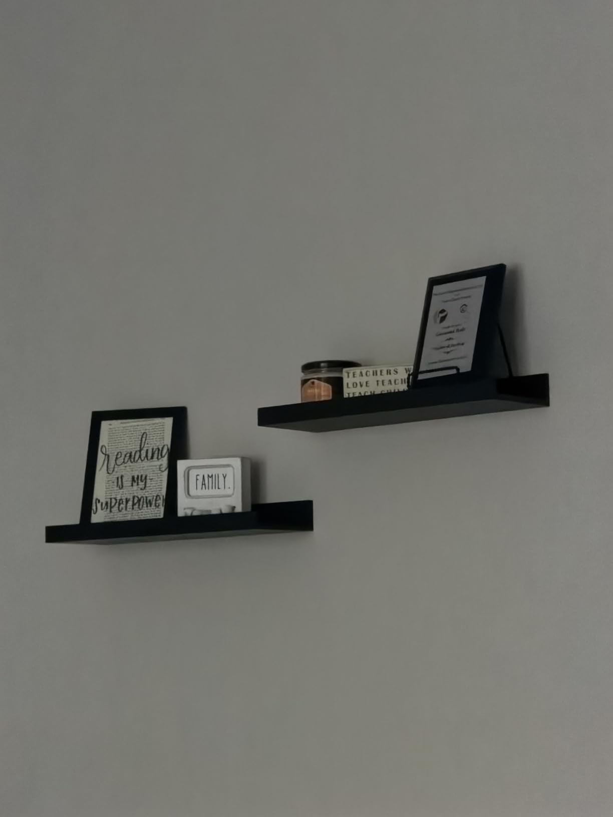 upsimples 6 Pack Wooden Floating Shelves, Wall Storage Decor Shelf for Bathroom, Bedroom, Living Room, Kitchen, Office and Laundry Room, Wall Mounted Display Hanging Shelf, Brown customer photo 1