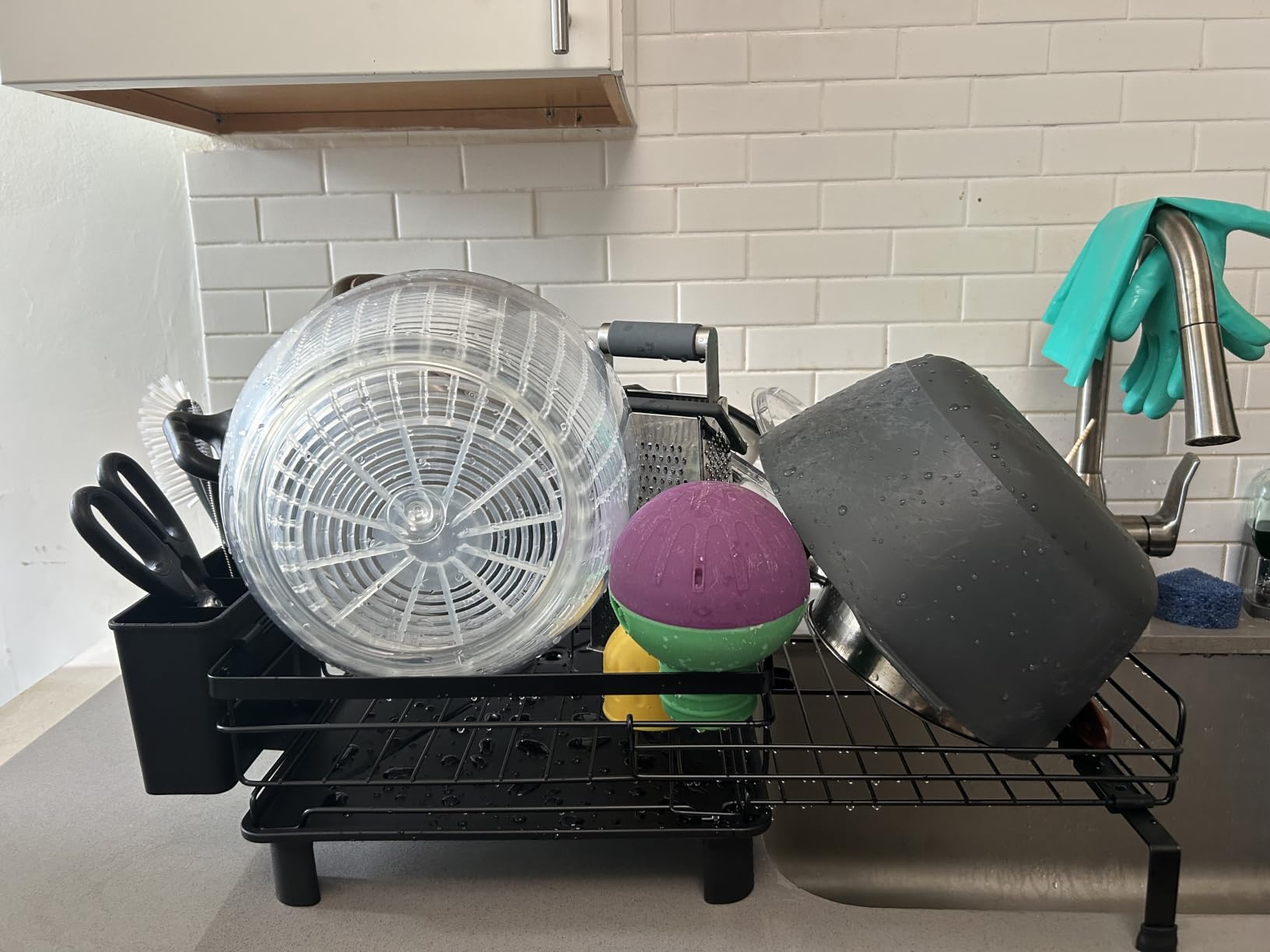 SNTD Dish Drying Rack - Extendable Dish Rack, Large Sink Drying Dish Drainer for Kitchen Counter, Stainless Steel Dish Strainer with Utensil Holder (Black) customer photo 2