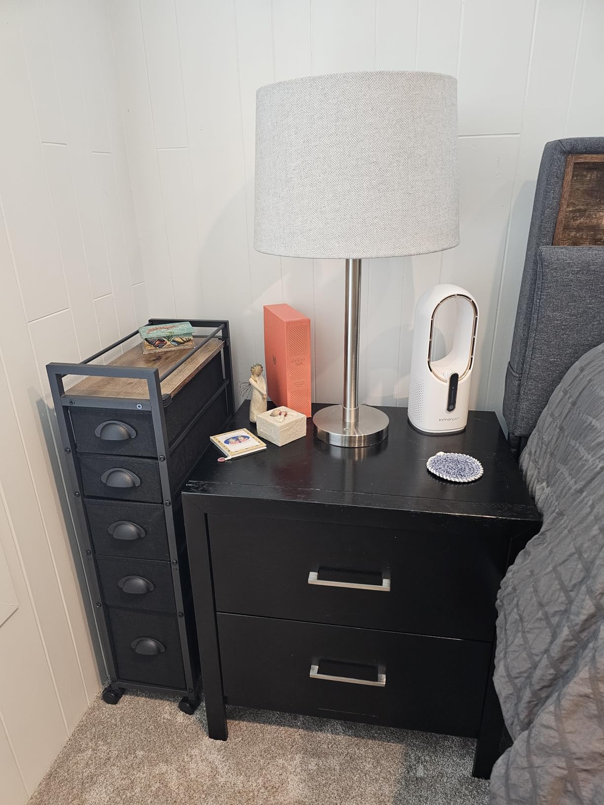 LASZOLA 5 Drawer Narrow Dresser Slim Cabinet Skinny Storage Tower Chest, Ideal for Small Spaces Bathroom, Between Washer and Dryer, Lightweight Mobile on Wheels, Sturdy Fabric Drawers, Black customer photo 2
