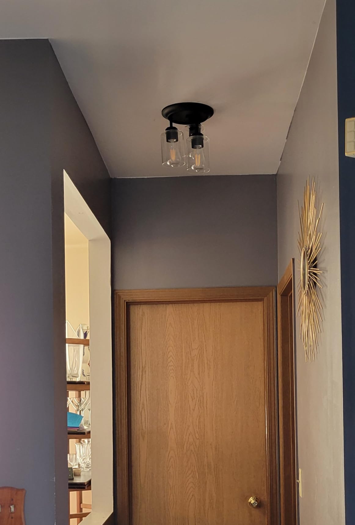 Kalium 3-Lights Semi Flush Mount Ceiling Light Fixture, Matte Black Light Fixtures, Ceiling Light for Kitchen, Foyer, Entryway, Farmhouse, Home Decor, Clear Glass Shade customer photo 2