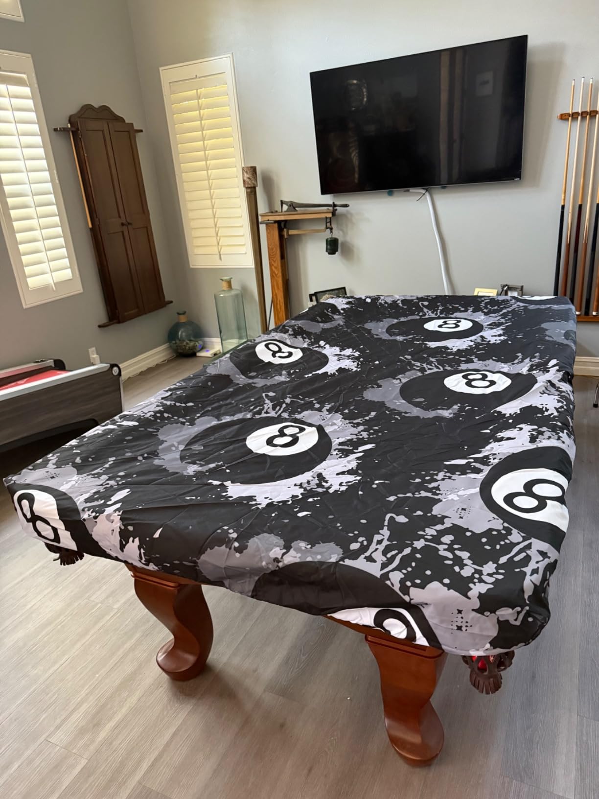 MABOZOO 8 Ball Pattern Billiard Pool Table Cover, Waterproof and Tearproof Snooker Table Cover for PoolTable, Indoor/Outdoor Pootable Accessories for Protecting Felt customer photo 2