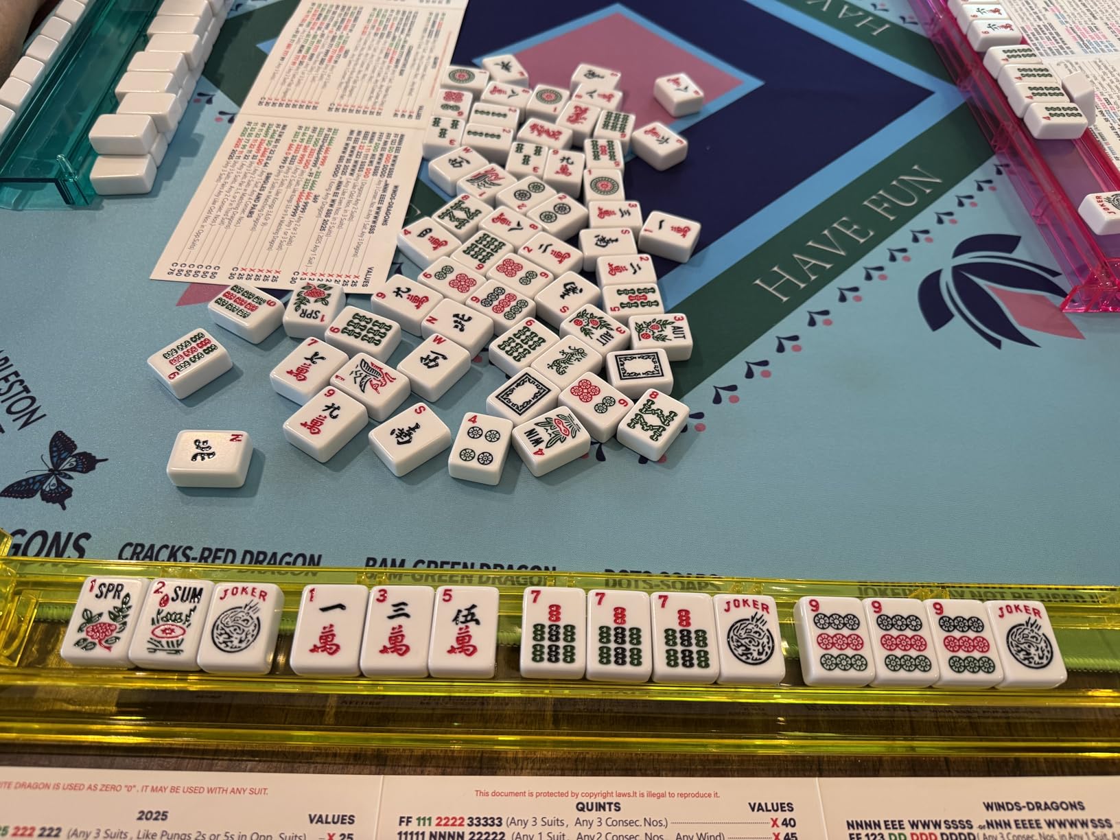 American Mahjong Game Set, 166 Quality White Tiles, 4 All-in-One Color Rack/Pushers, Mahjong Tile Set with Blue Printed Carrying Bag customer photo 2