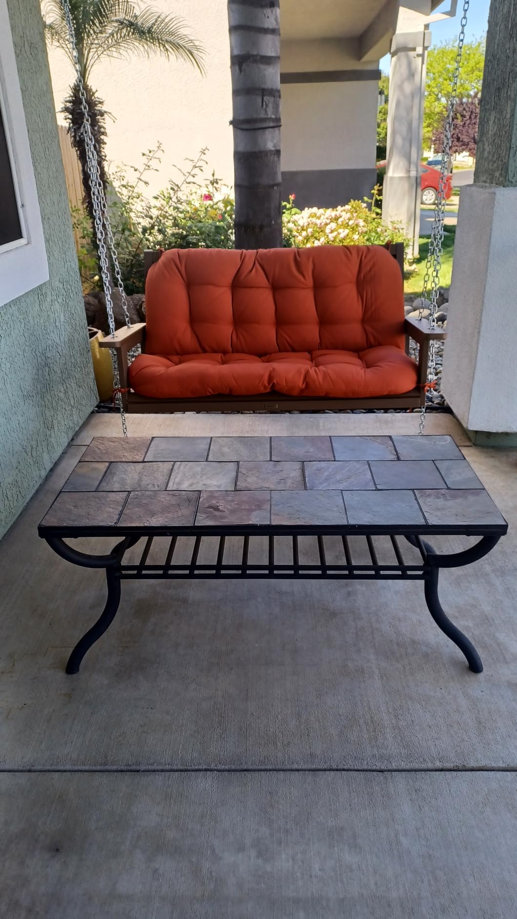 YEFU 48in/4FT 2 Seater Hanging Porch Swing - Teak | Patio Swing Bench with Hanging Chain, All-Weather Swing Chair Look Like Real Wood, for Garden, Courtyard, 800Lb Weight Capacity customer photo 1