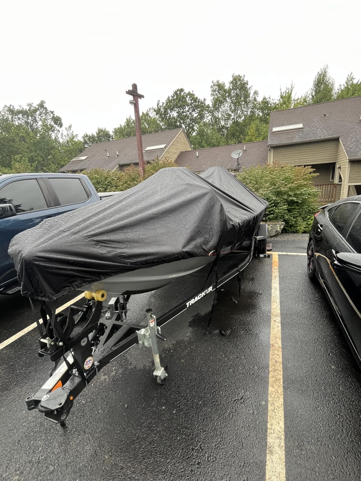 Trailerable Boat Cover 17-19ft with Outboard Motor Cover, 900D Fade Resistant Marine Canvas Waterproof Boat Covers for 17 feet 18ft 19' Foot V-Hull Bass Boat Tri-Hull Runabout Boat, Black customer photo 2