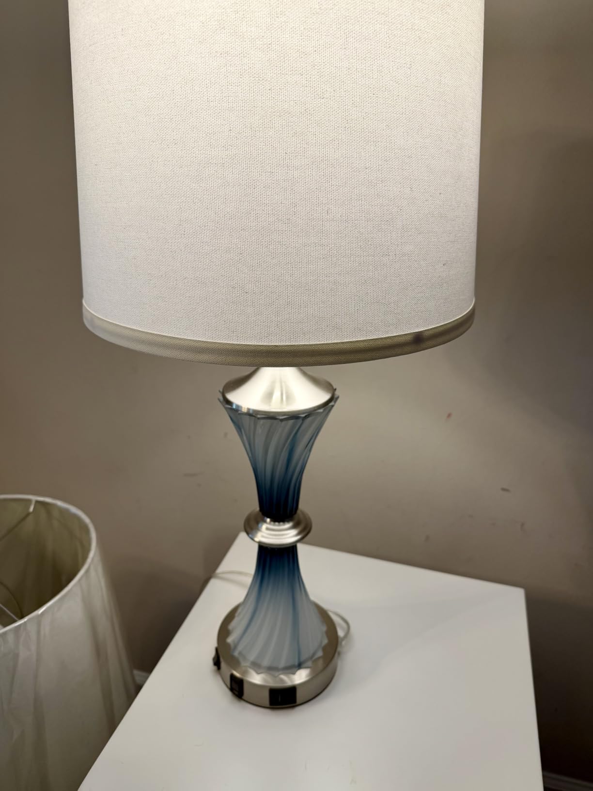 Rinweey Crystal Glass Table Lamp Set of 2 With USB C+A Ports & AC Outlet - White Clear Modern Bedroom Lamps for Night Stands, Living Room - Silver Nightstand Lamps With LED Bulbs Included customer photo 1