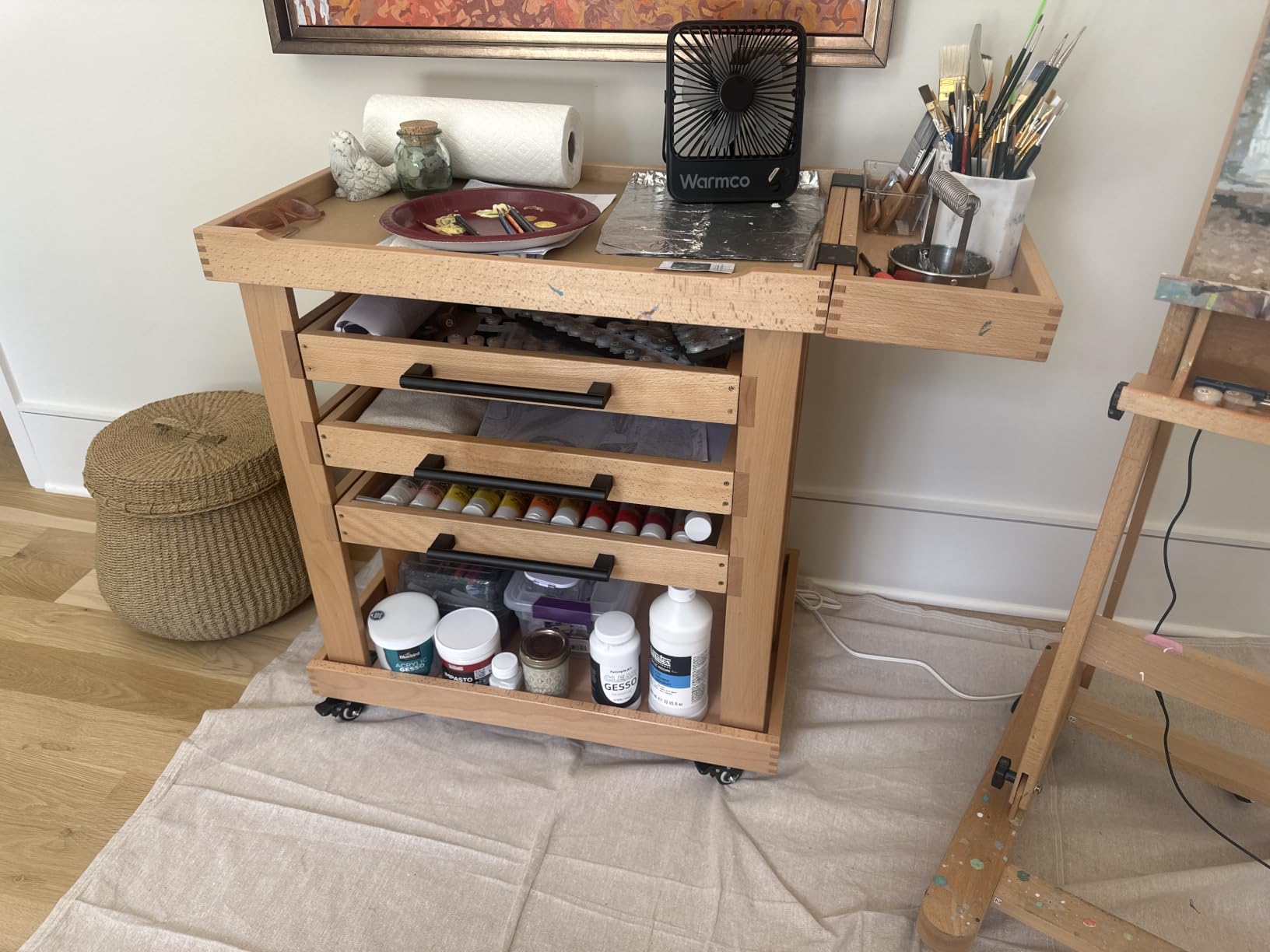 MEEDEN Art Supplies Storage Cart: 5-Tier Solid Beech Wood Utility Rolling Cart with 3 Drawers - Craft Organizer on 4 Wheels customer photo 1