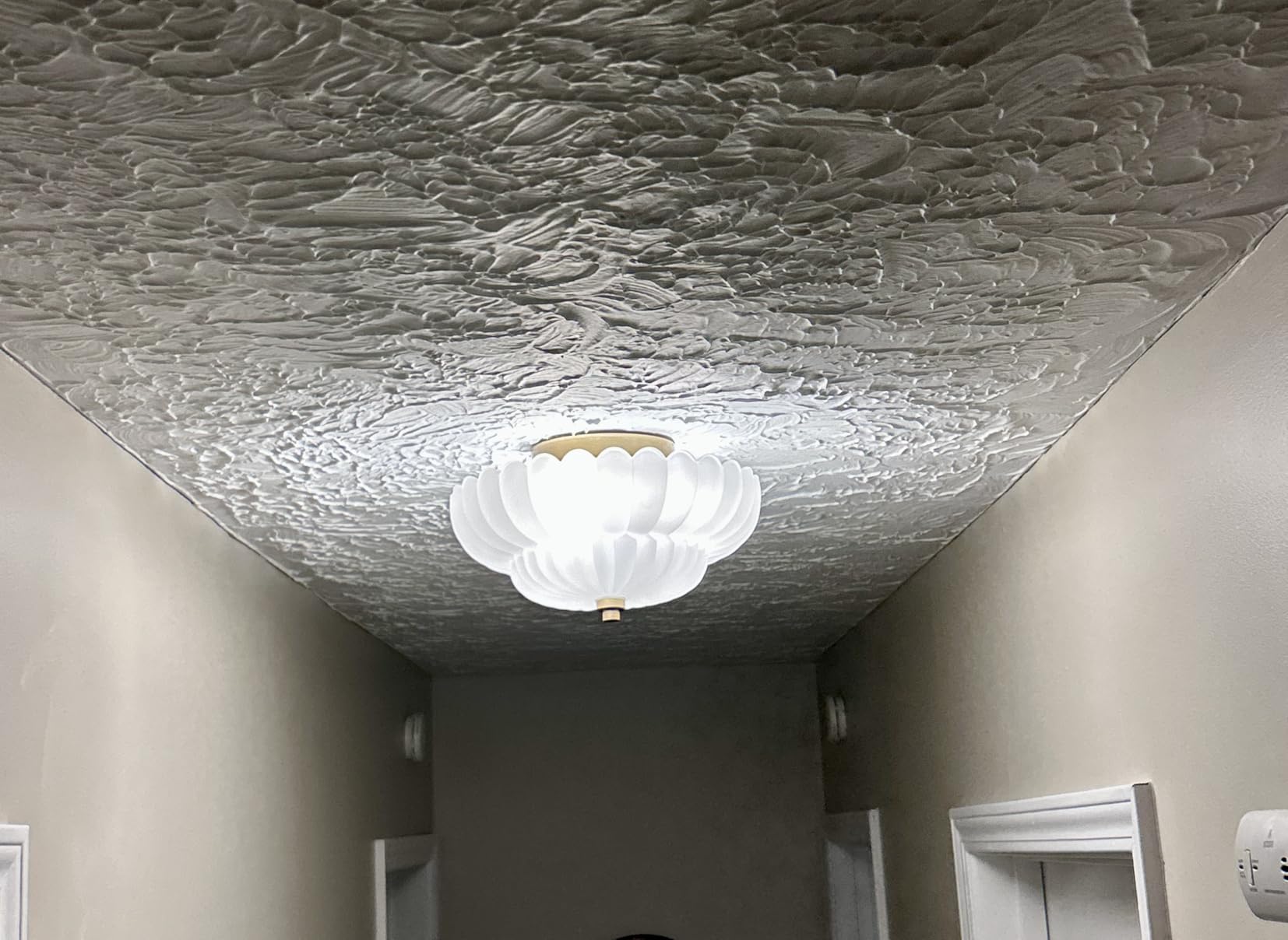 HYDELITE Gold Flush Mount Ceiling Light Fixture Modern Semi Flush Mount Ceiling Light Vintage Close to Ceiling for Bathroom Bedroom Entryway Kitchen Scalloped Frosted Milk Glass customer photo 1