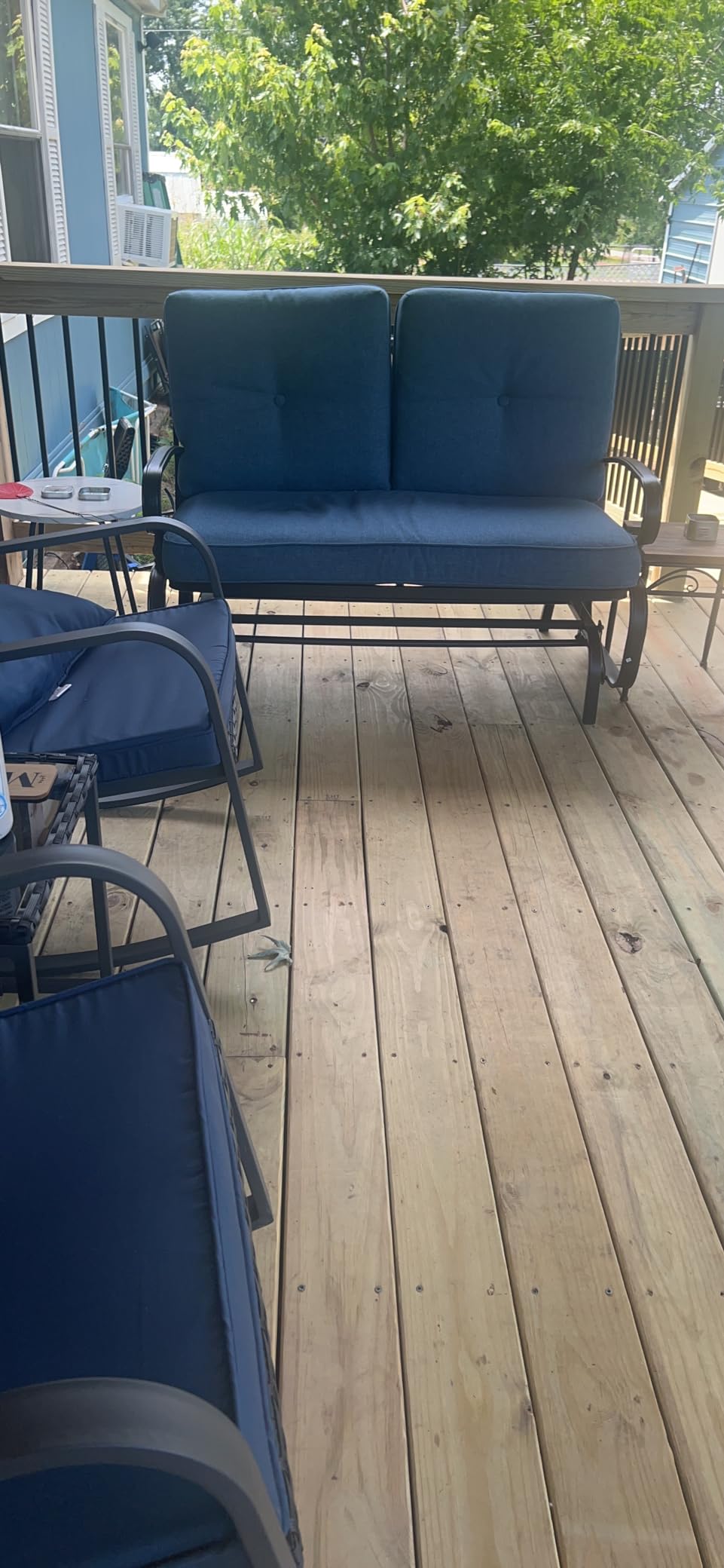 Giantex Outdoor Glider Bench, Patio 2 Person Loveseat with Removable Cushion, Thick Padded Seat, Stable Steel Frame, Outside Glider Swing Chair for Deck, Poolside, Yard, Porch Glider (Blue) customer photo 2