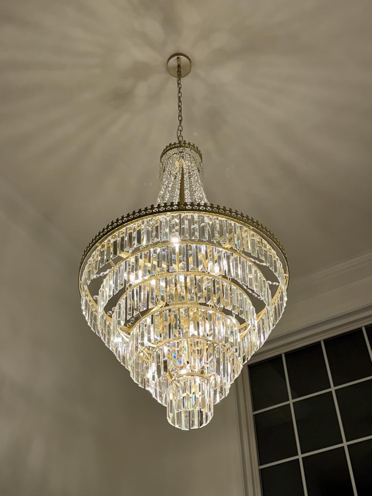 TOCHIC French Empire Crystal Chandelier Modern Farmhouse Chandelier Ceiling Light for Foyer Entryway High Ceiling, Vintage Antique Bronze Chandelier Light Fixture for Dining Living Room customer photo 1