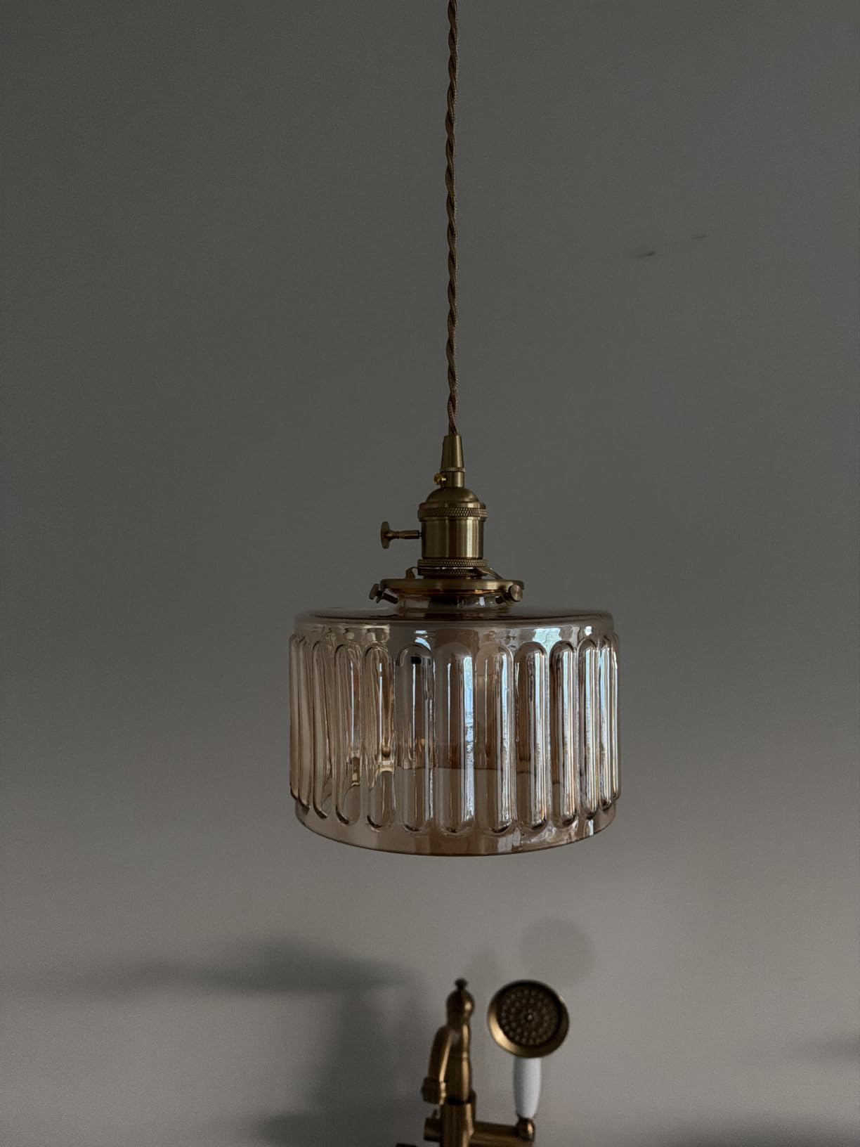 Shenmoyl Pendant Light 2 Pack with Clear Striped Glass Lmapshade, Brass Vintage Pendant Light Adjustable Hanging Light for Kitchen Island Dining Room Hallway customer photo 1