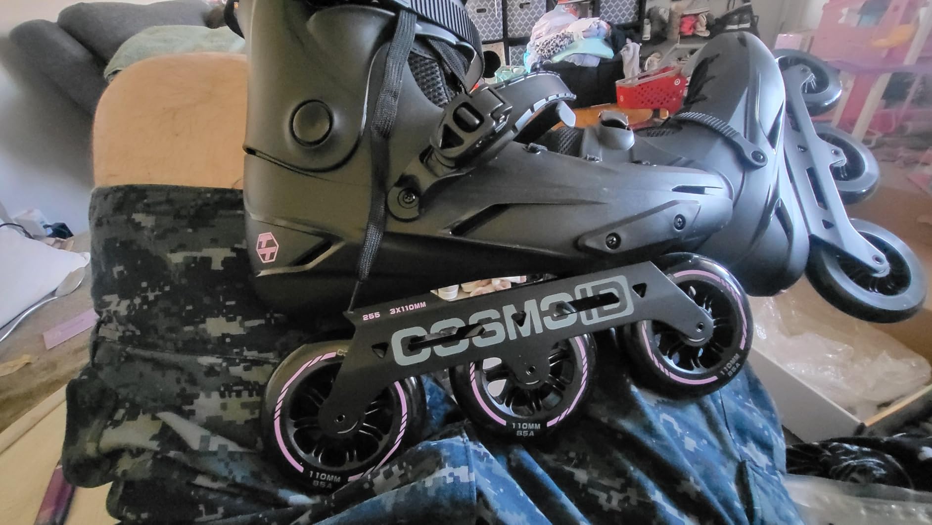 Adult Inline Skate - COSMOID High Performance Roller Skates Blades for Women & Men, 3 Wheels 110mm/100mm Metal Frame, Indoor Outdoor and Fitness Black, Size 5-14.5 customer photo 1