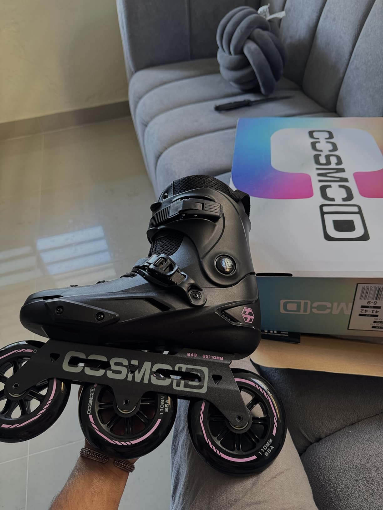 Adult Inline Skate - COSMOID High Performance Roller Skates Blades for Women & Men, 3 Wheels 110mm/100mm Metal Frame, Indoor Outdoor and Fitness Black, Size 5-14.5 customer photo 2