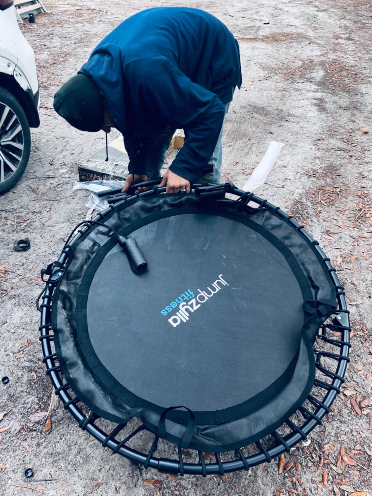 JUMPZYLLA Mini Rebounder Trampoline for Adults, Fitness Trampoline with Bar | 450/550 lbs Exercise Trampoline with Adjustable Handle, 40/48 in for Indoor/Outdoor Workouts customer photo 2