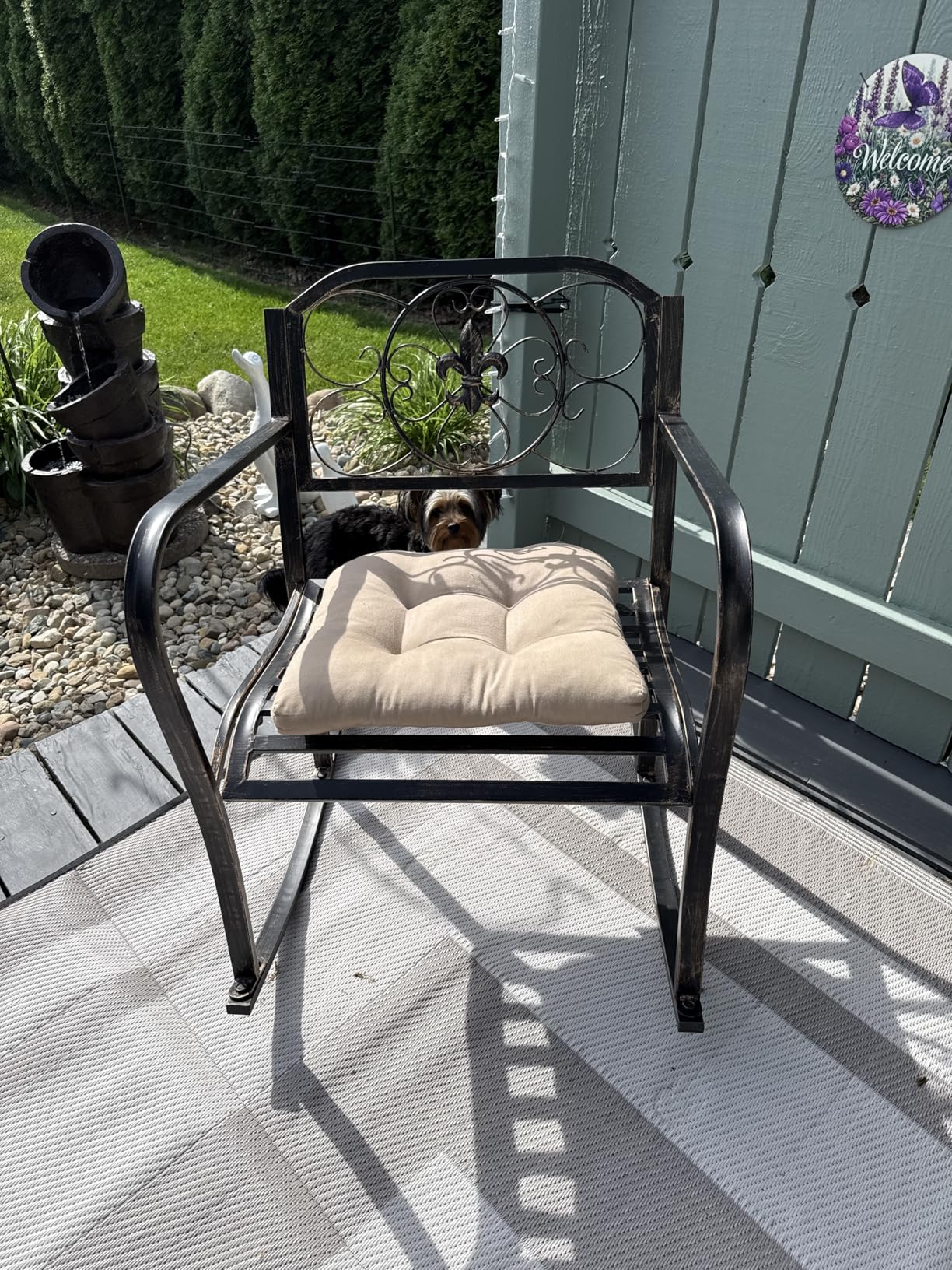 VINGLI Outdoor Rocking Chair, Heavy Duty 660 LBS Wrought Cast Iron Rocking Chair with Back & Armrest, Metal Patio Rockers for Porch, Backyard or Garden customer photo 1