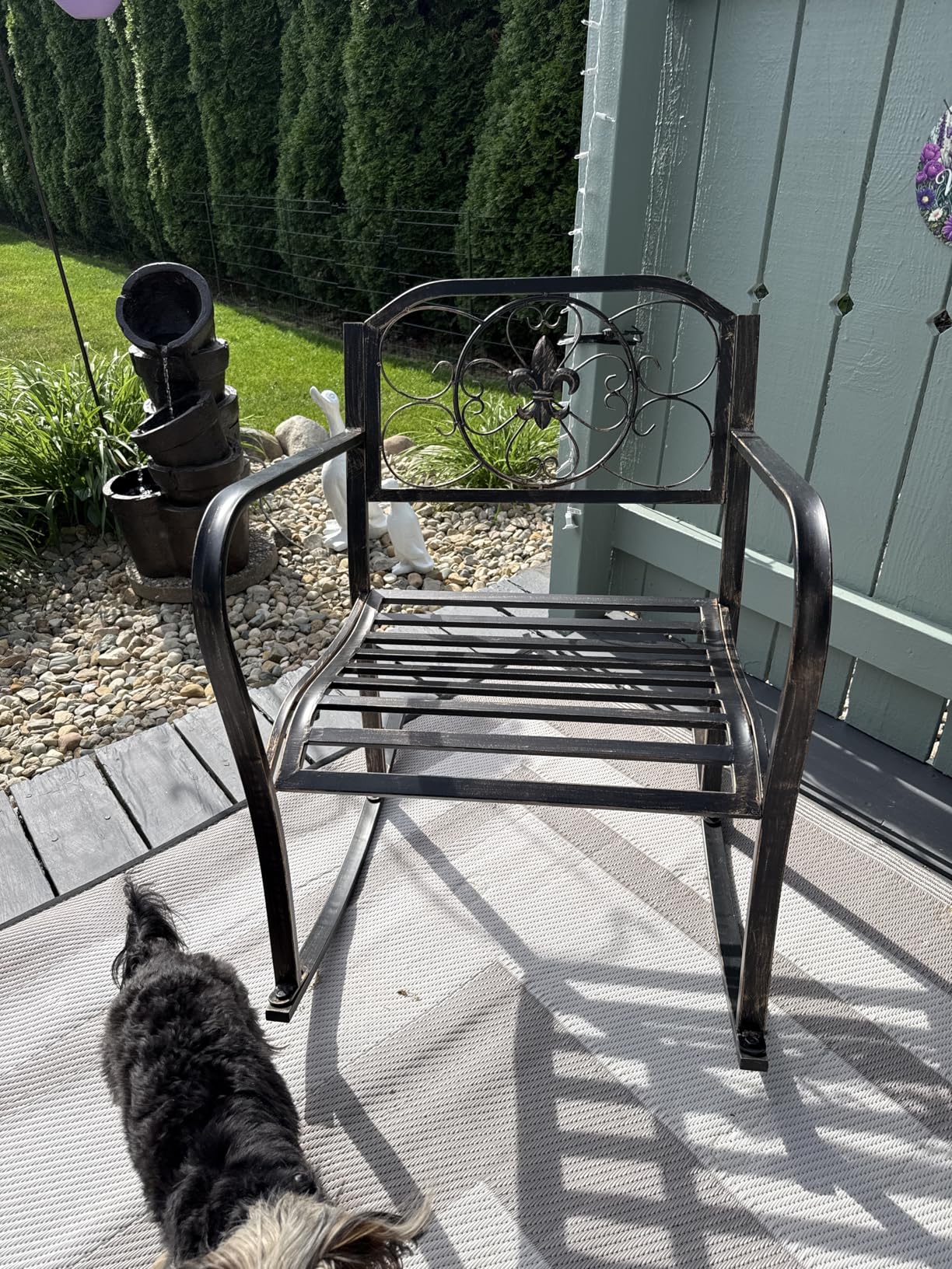 VINGLI Outdoor Rocking Chair, Heavy Duty 660 LBS Wrought Cast Iron Rocking Chair with Back & Armrest, Metal Patio Rockers for Porch, Backyard or Garden customer photo 2
