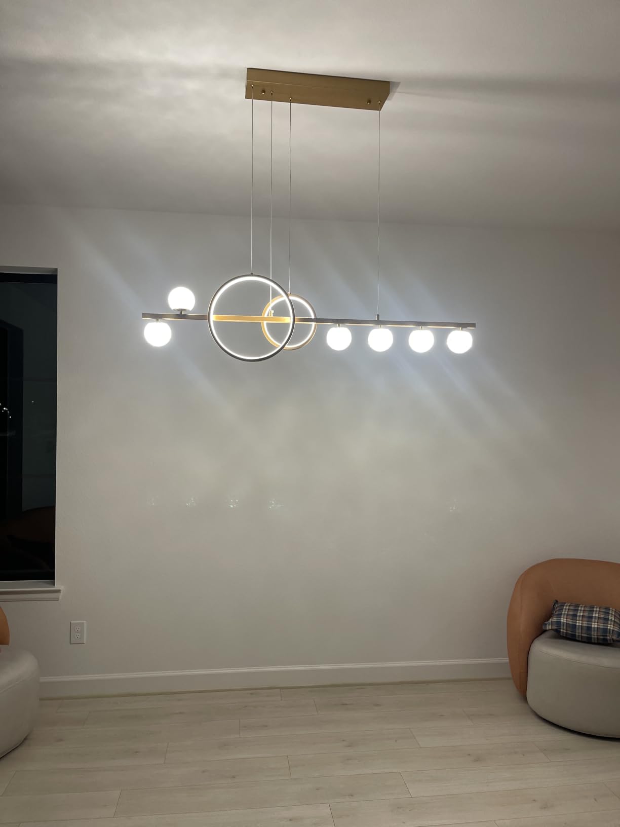 ORANOOR Modern LED Globe Pendant Light, 39in Dimmable Black Hanging Chandelier Light Fixture, 2-Wave Kitchen Pendant Lighting Over Island, Dining Room Lights Ceiling Hanging Over Table (2-Bulb) customer photo 1