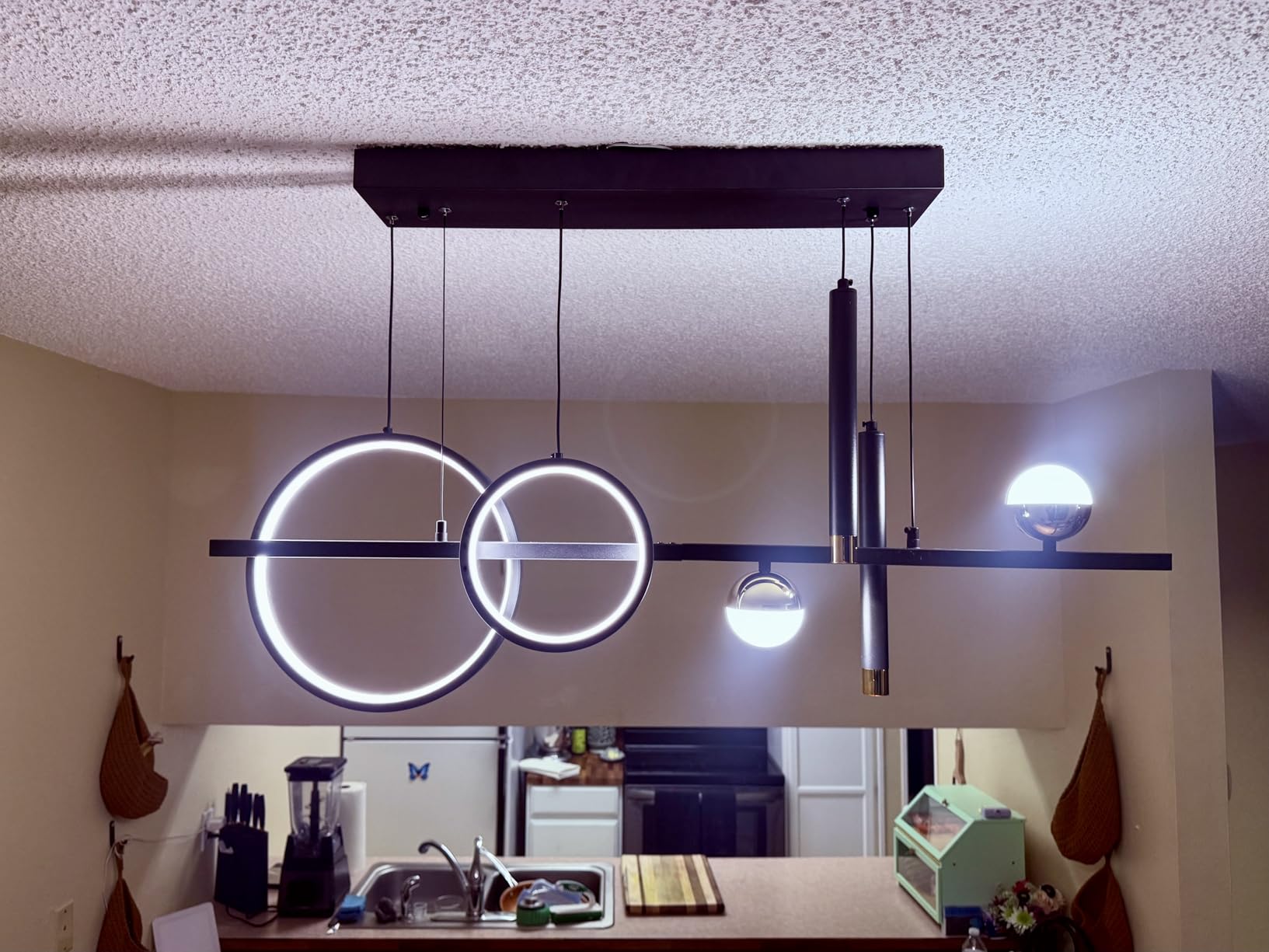 ORANOOR Modern LED Globe Pendant Light, 39in Dimmable Black Hanging Chandelier Light Fixture, 2-Wave Kitchen Pendant Lighting Over Island, Dining Room Lights Ceiling Hanging Over Table (2-Bulb) customer photo 2