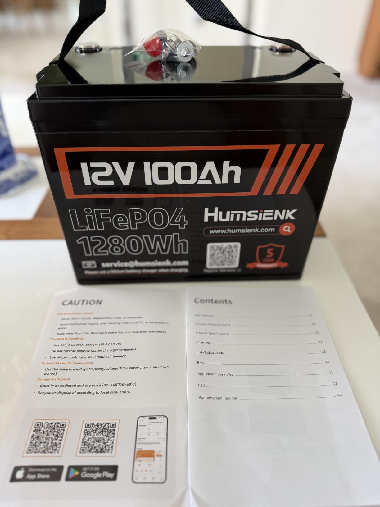 HumsiENK 12V 100Ah LiFePO4 Battery Lithium Deep Cycle, Group 24, IP67, Built-in 100A BMS, 1280Wh Energy, 15000+ Cycles for RV Solar Off-Grid Marine Trolling Motor customer photo 1
