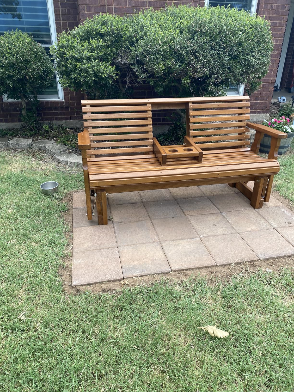 Amish Casual Heavy Duty Rollback Console Porch Glider in Cedar Stain - Patio Glider with Fold Down Cupholders Amish Made in The USA customer photo 2