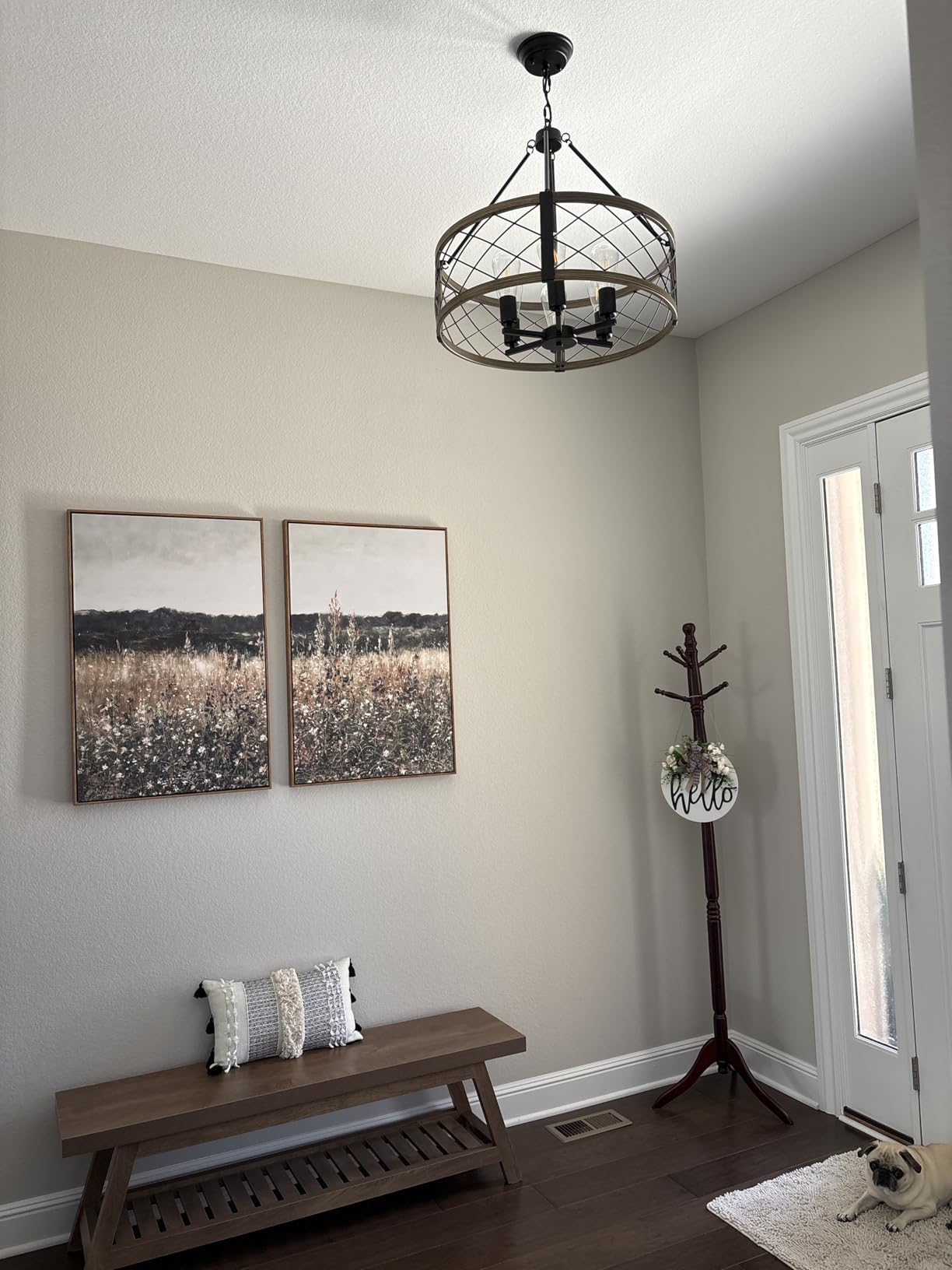 Modern Chandelier for Dining Room, 6-Light Wood Grain Finish Farmhouse Chandelier, 22.5