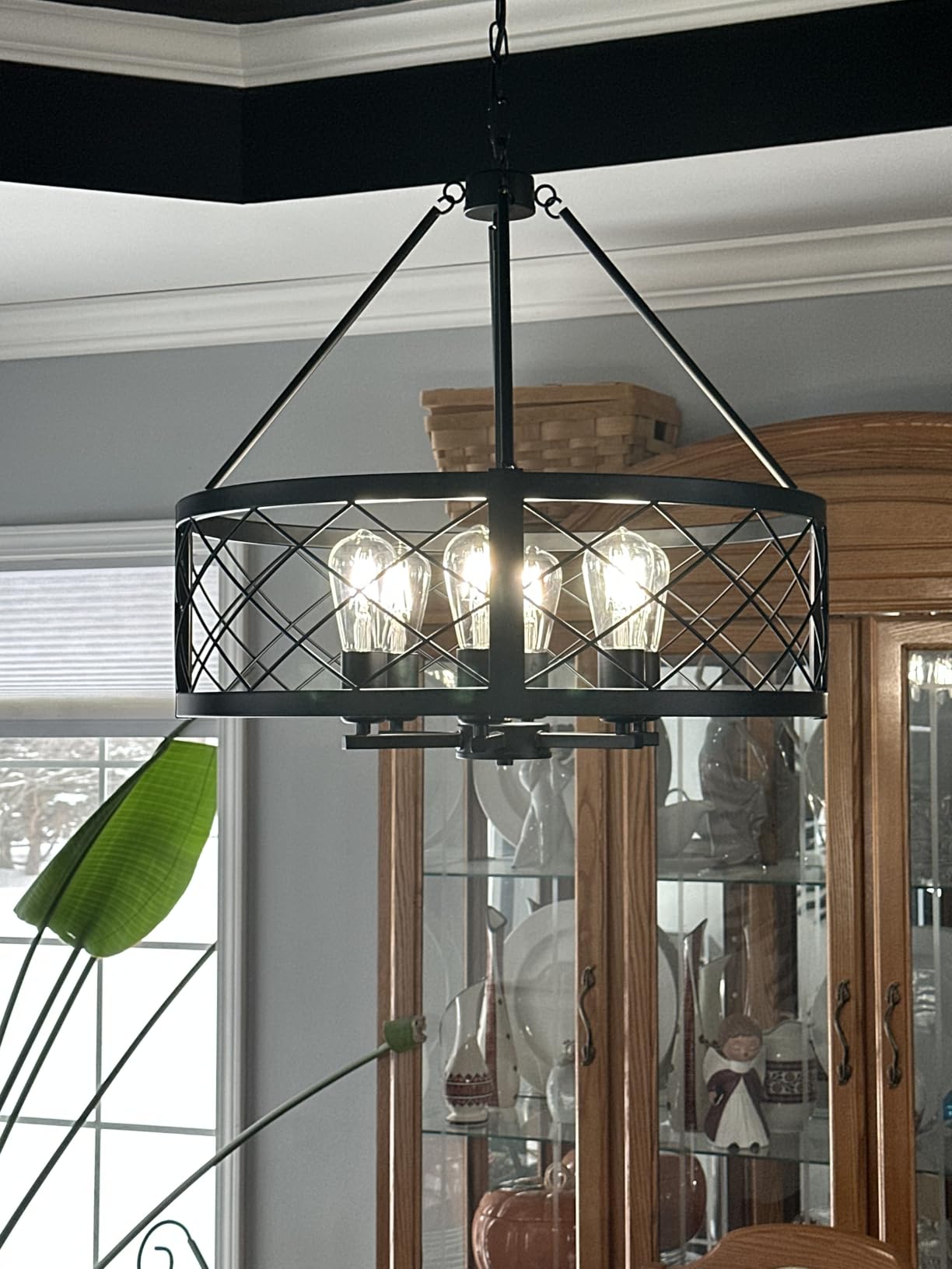 Modern Chandelier for Dining Room, 6-Light Wood Grain Finish Farmhouse Chandelier, 22.5