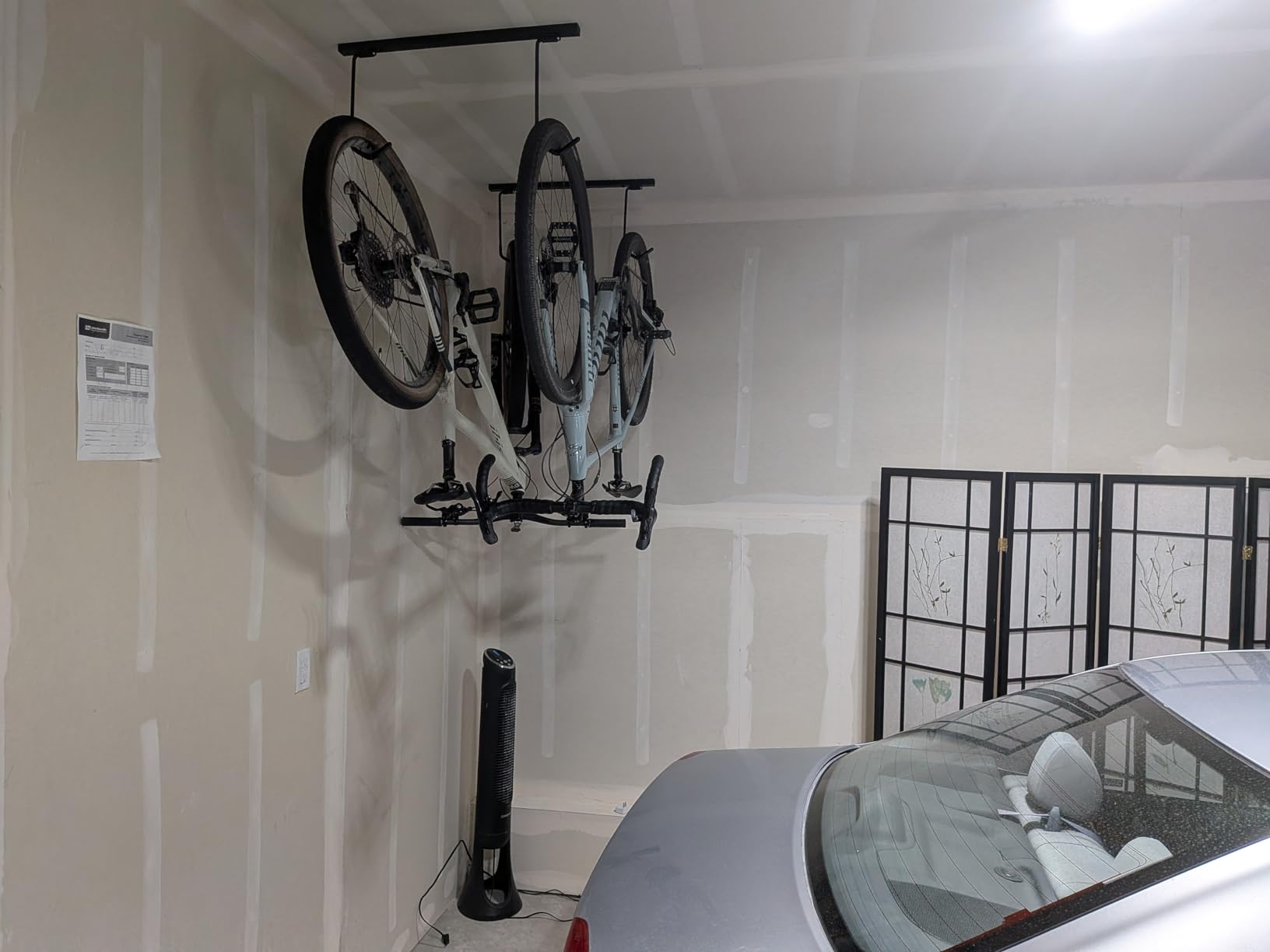 WALMANN Ceiling Mounted Bike Rack for Garage, Space-Saving Ceiling Bike Storage for 2 Bikes(Horizontally)/4 Bikes(Vertically), Adjustable Bike Hooks for Road Mountain Bikes customer photo 1