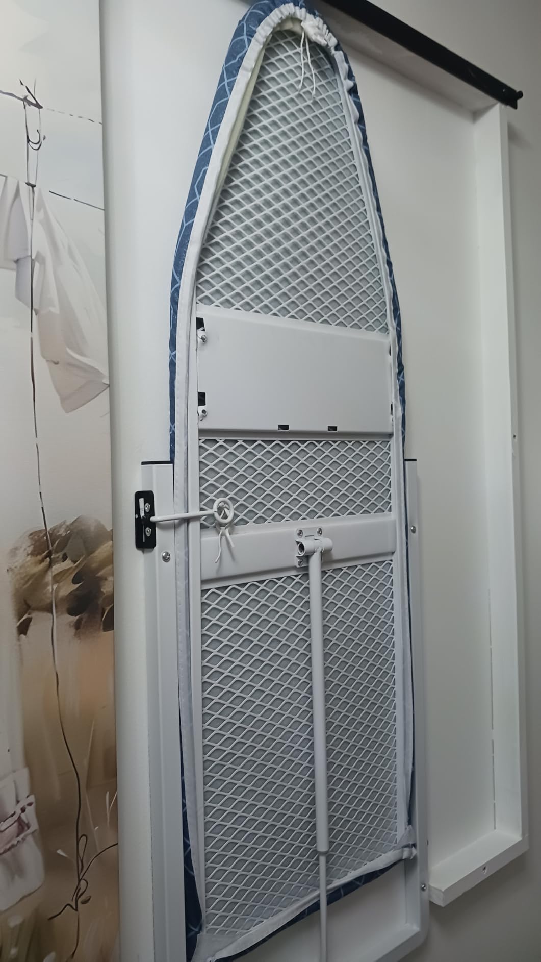 KINGBOARD Wall Mounted Ironing Board with Iron Holder, Compact Ironing Board for Small Spaces, Foldable Iron Stand Heat Resistant Cover, 36