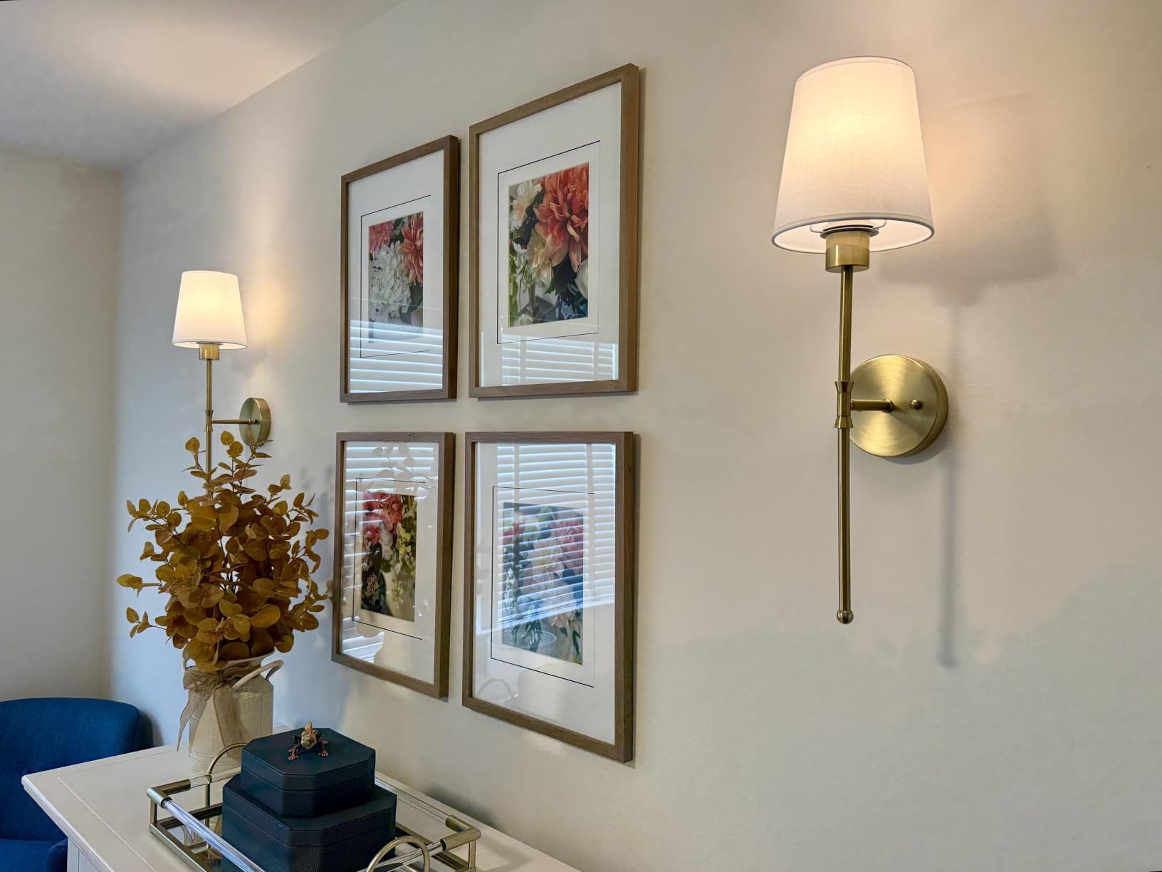 Depuley Battery Operated Wall Sconce: Set of 2 Wireless Wall Lights with 10000mAh Dimmable Bulbs and Remote for Bedroom - Rechargeable 15 Colors Gold Wall Lamp for Living Room Hallway customer photo 2