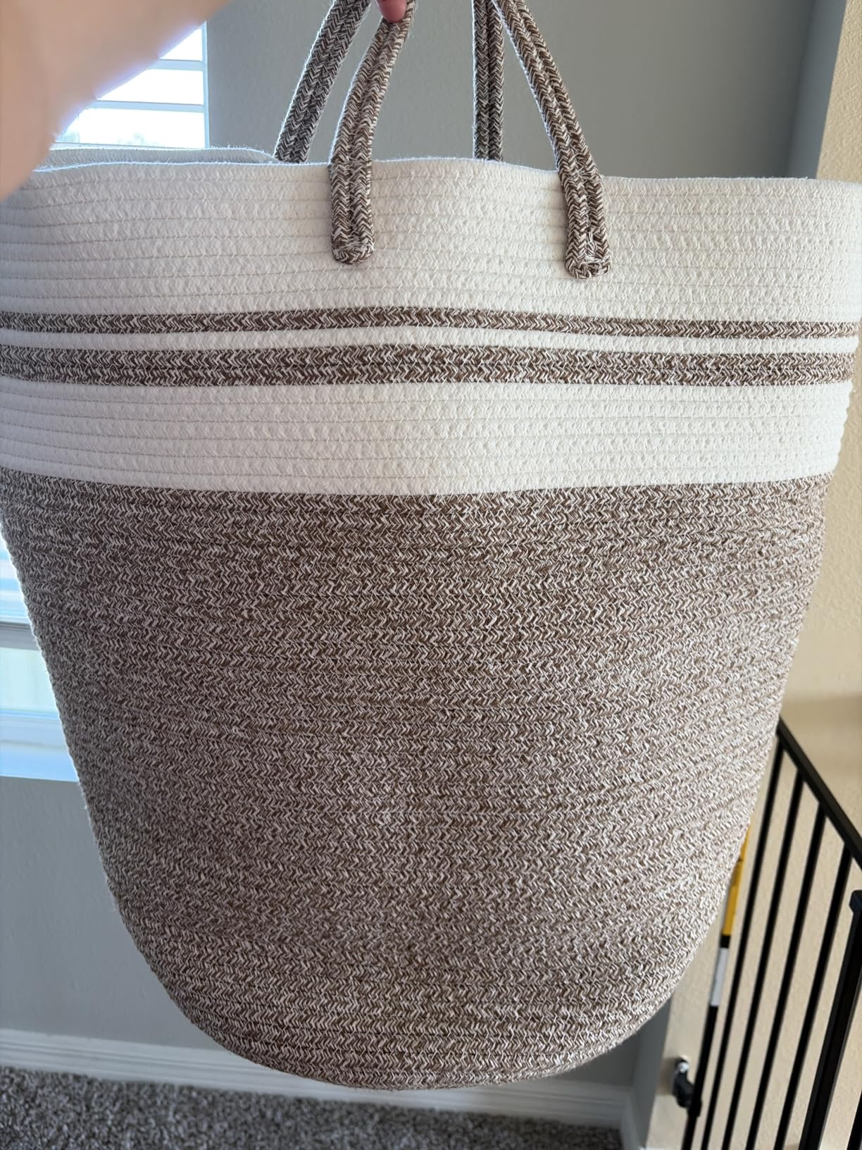 JMvicyroam Large Woven Laundry Basket Hamper, 60L Cotton Rope Storage Bin for Blankets, Toys and Clothes, Decorative Tall Nursery Hamper for Living Room, Baby Nursery, Bathroom and Bedroom, Brown customer photo 1