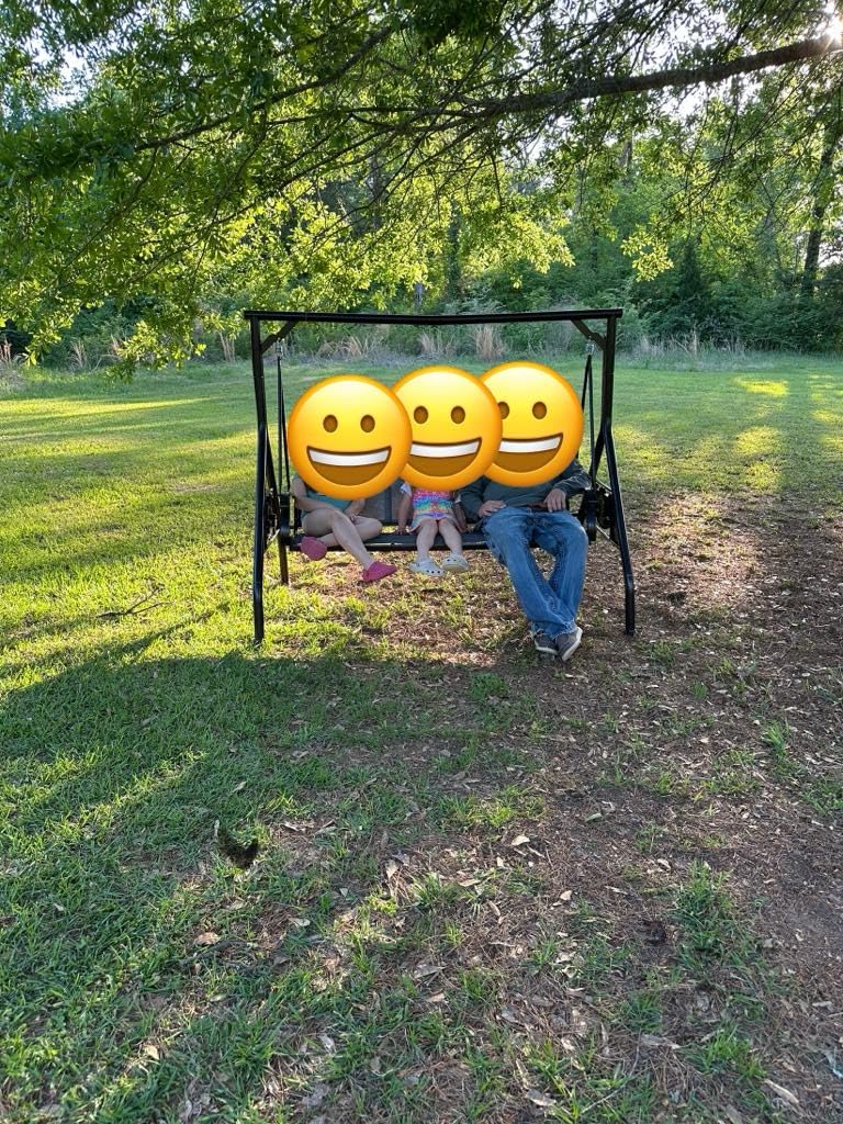 ZZW 3 Person Patio Swing Outdoor Swing for Adults with Adjustable Canopy & Upgraded Cup Holders Textilene Fabric Porch Swing Chair with Stand Heavy Duty 800 LBS customer photo 1