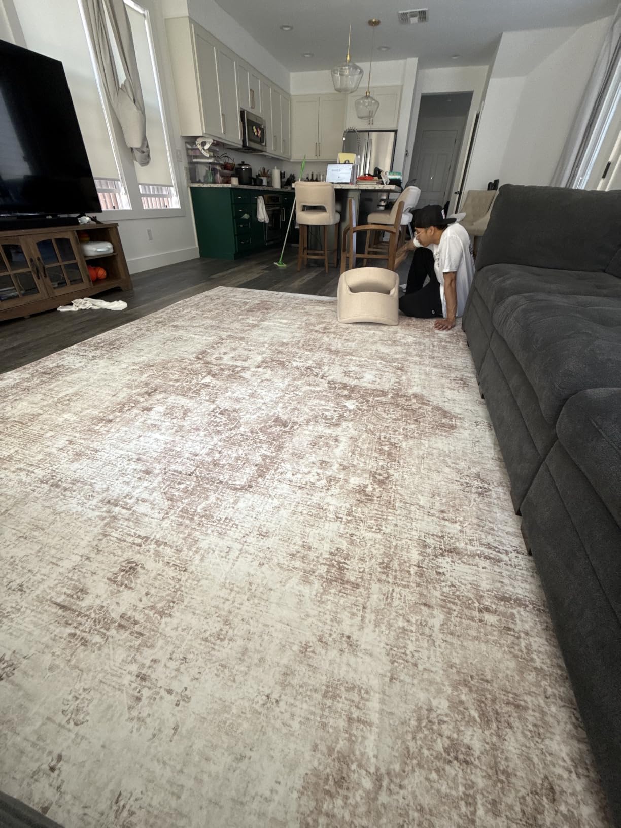 Area Rug 9x12 Washable Rug, Vintage Boho Medallion Rugs Non-Slip Soft Low Pile Large Distressed Rug Indoor Retro Carpet for Living Room Bedroom Dining Room Home Office (Beige, 9'x12') customer photo 1