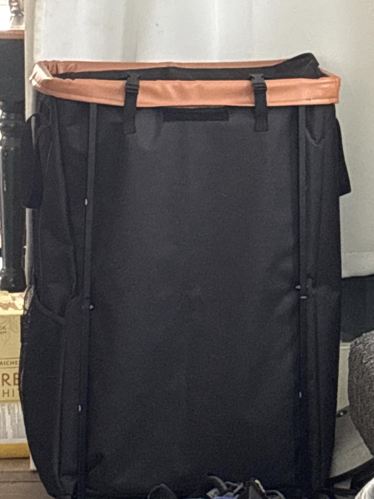 150L (40 Gal) Large Fashion Laundry Basket with Wheels, Leather Patchwork Rolling Hamper Carts, Sturdy Metal Frame, Removable Washable Bag, Tall Clothes Sorter for Bedroom, Laundry Room - Black customer photo 1