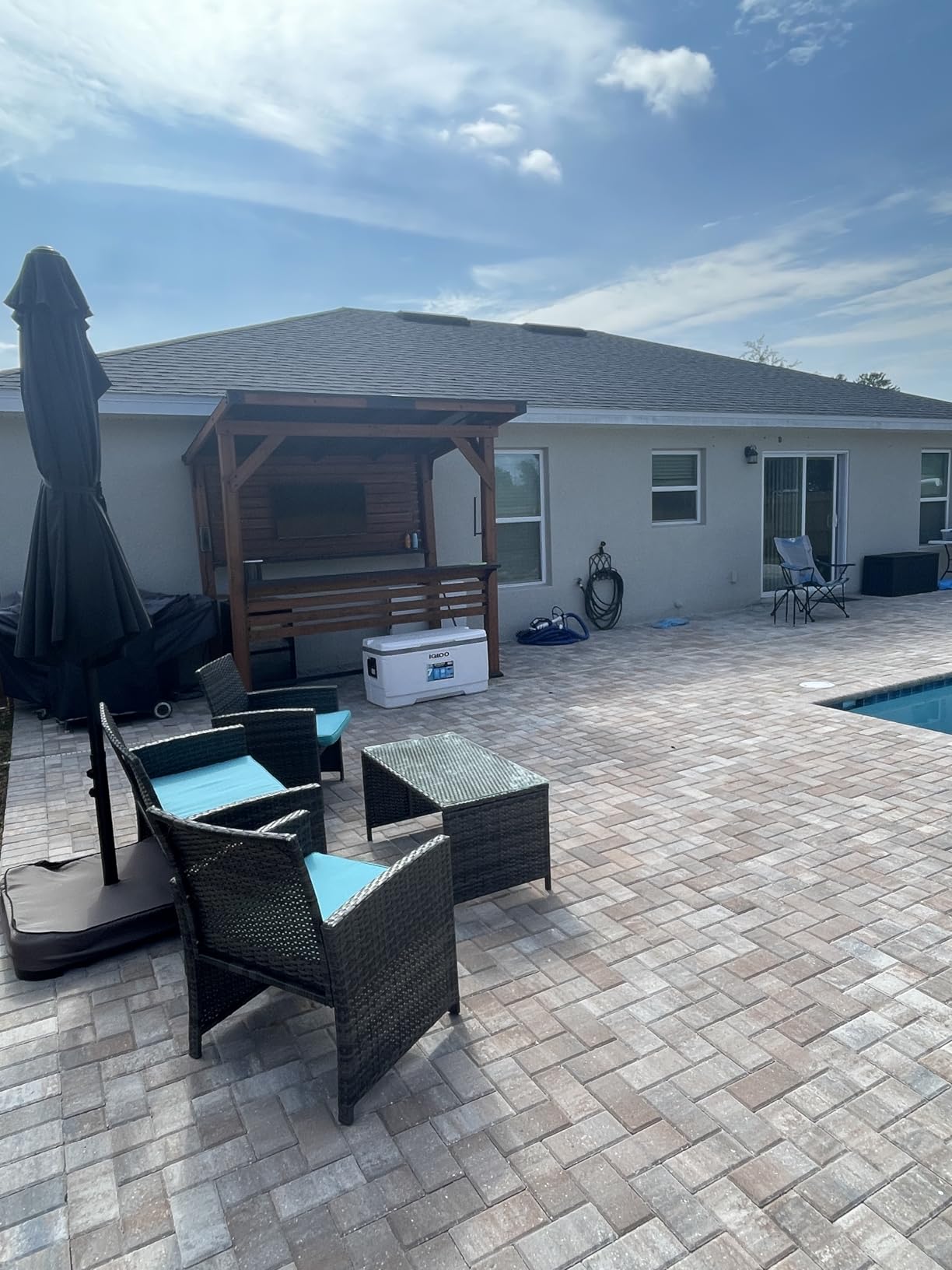 Modern Shade Outdoor Bar Gazebo with USB Charging Power Strip & TV Mount | Patio Bar with Shelves & Paper Towel Holder, Wood Grill Gazebo with Bottle Opener, Galvanized Steel Sloped Roof for Patio customer photo 1