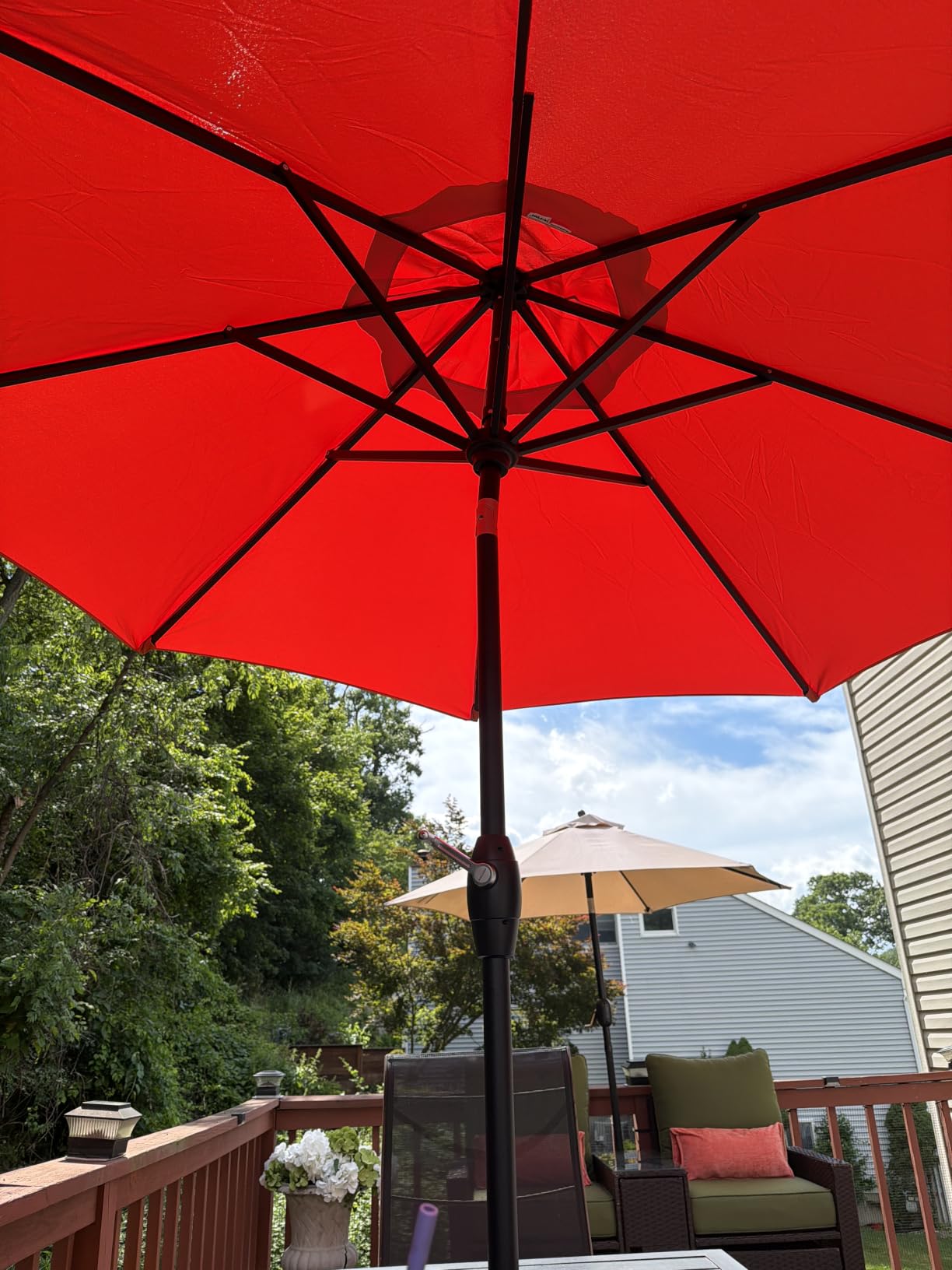 Midtown Umbrellas - 10-Year-No-Fade 9 Ft Patio Umbrella with Terylast Fabric, Auto-Tilt Aluminum Frame and 8 Reinforced Ribs for Deck, Pool, Garden & Beach - Chestnut Beige Canopy, Black Pole customer photo 1