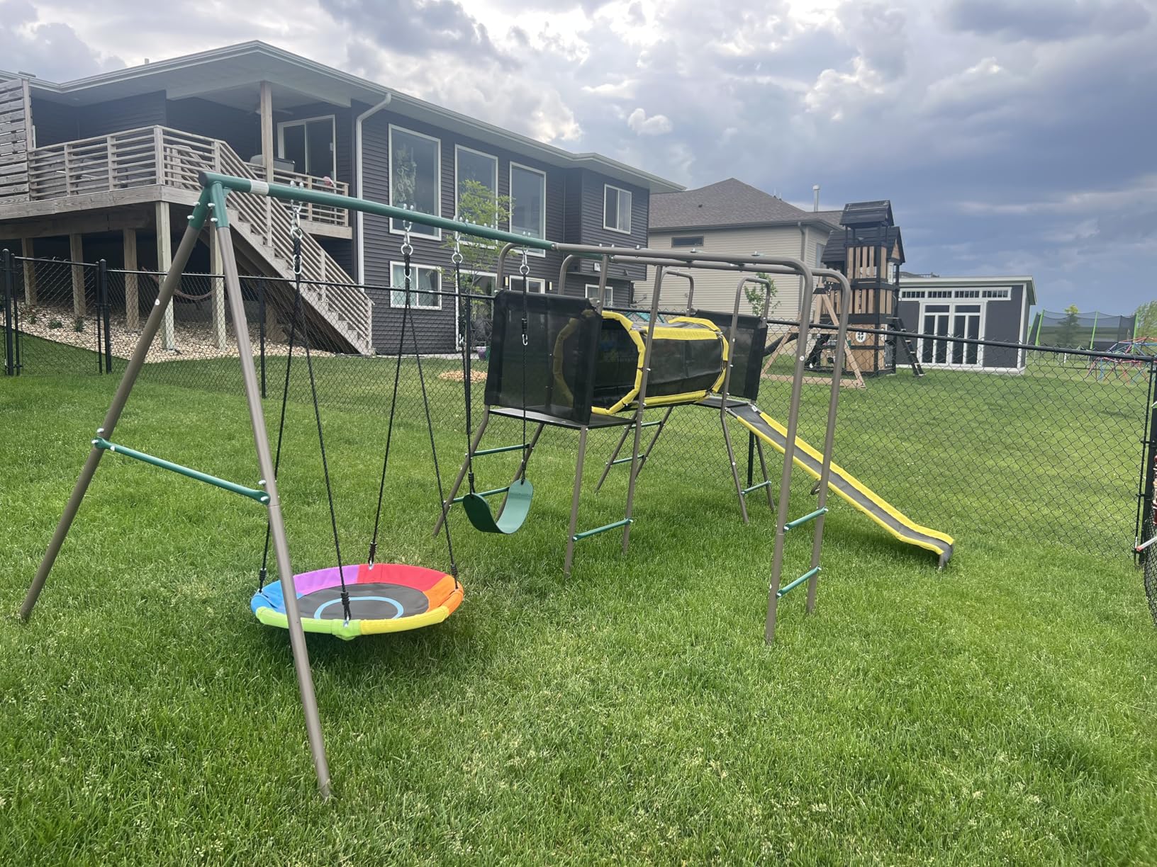 Hapfan Swing Set with Slide, Crawl Tunnel and Monkey Bars for Backyard - 5 in 1 Jungle Gym: Saucer Swing, Belt Swing, Slide, Tunnel, Monkey Bar, Galvanized Pipe, ASTM/CPSC Compliant customer photo 1
