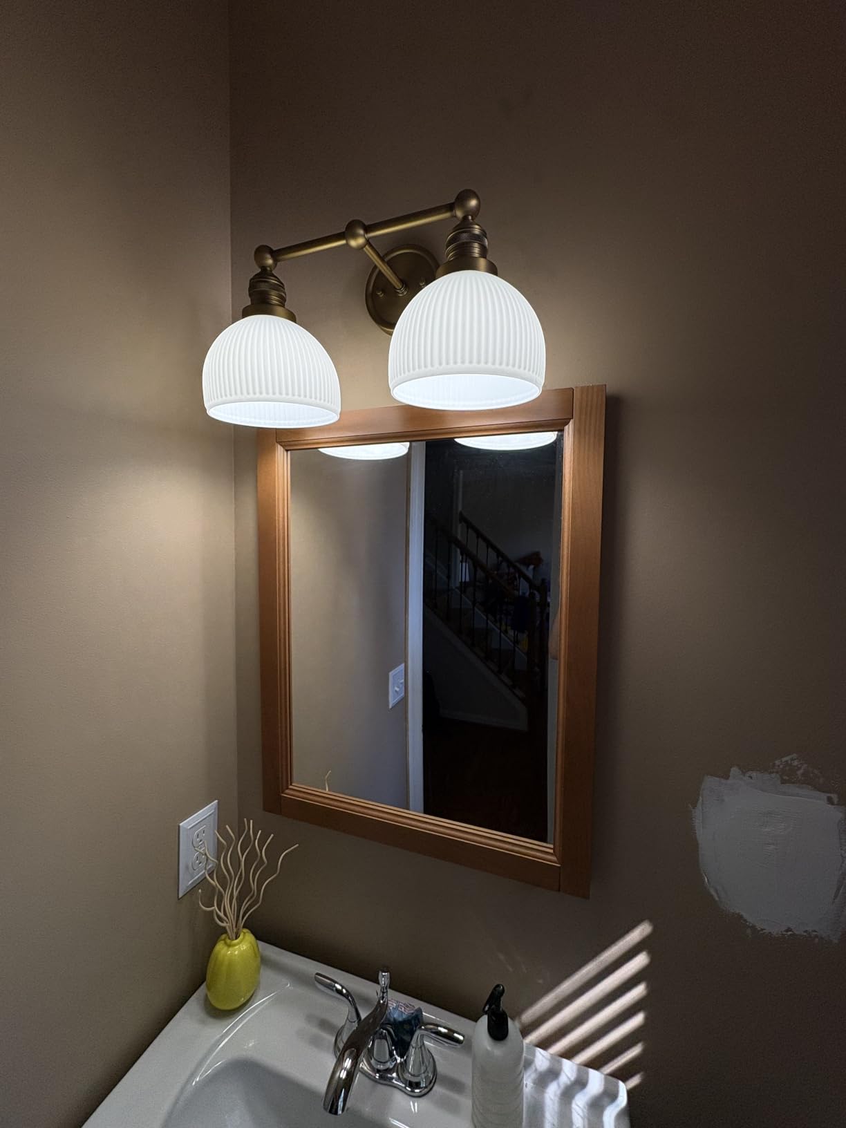 2-Light Gold Wall Sconces, Vintage Bathroom Wall Sconce Light with Milk Glass Double Arm Brass Bathroom Vanity Light for Living Room Bedroom Kitchen E26 Hardwire Indoor customer photo 1