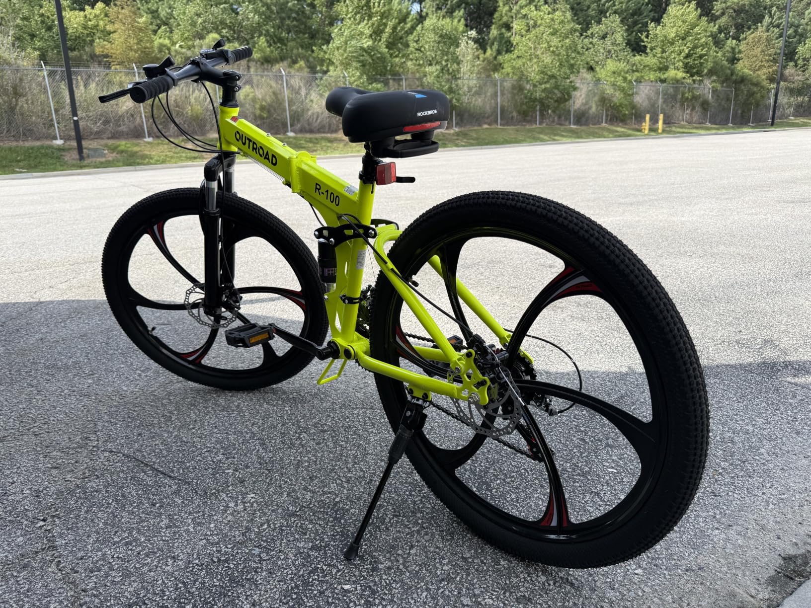 Outroad 26 Inch Folding Mountain Bike, 21 Speed Full Suspension High-Carbon Steel MTB Foldable Bicycle, Dual Disc Brake Non-Slip Folding Bikes for Adults/Men/Women customer photo 1