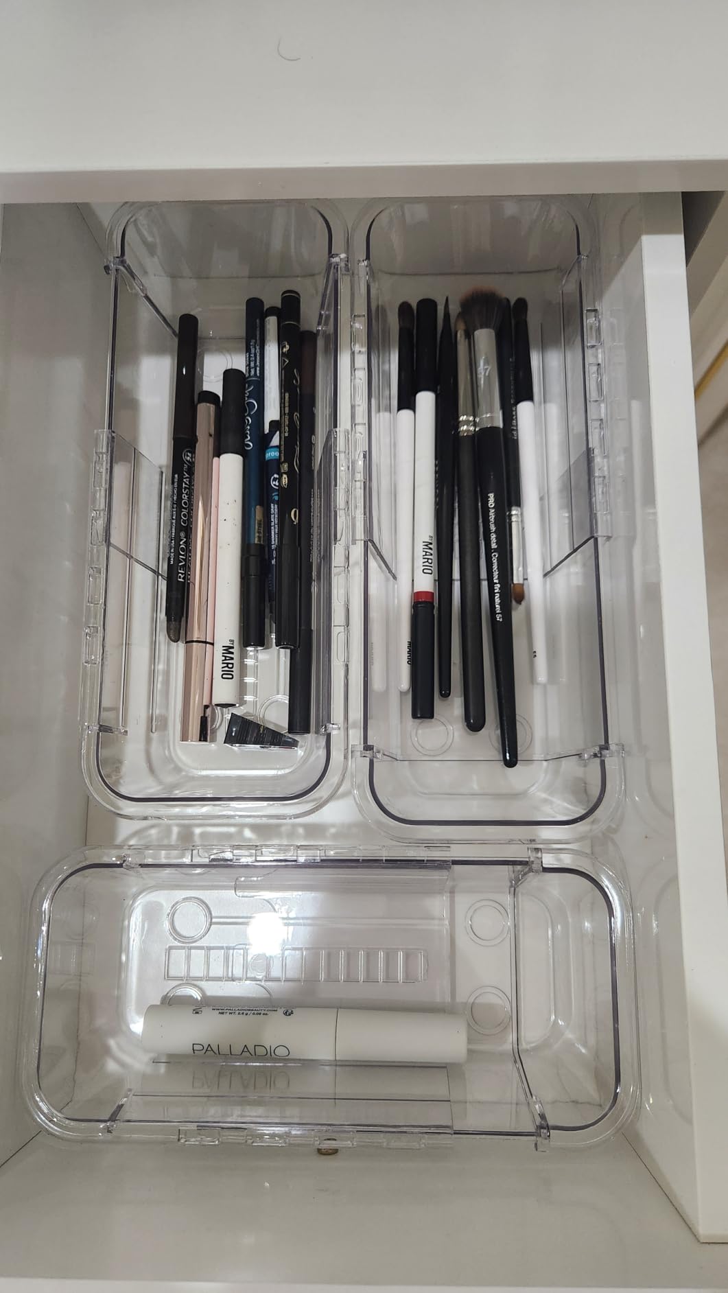 DILIBRA 16 Pcs Clear Extendable Drawer Organizer, Adjustable Drawer Storage 3-Size Desk Drawer Organizer, Plastic Non-Slip Storage Bins for Makeup, Cosmetic, Jewelries, Utensils, Stationery, Dressers customer photo 1