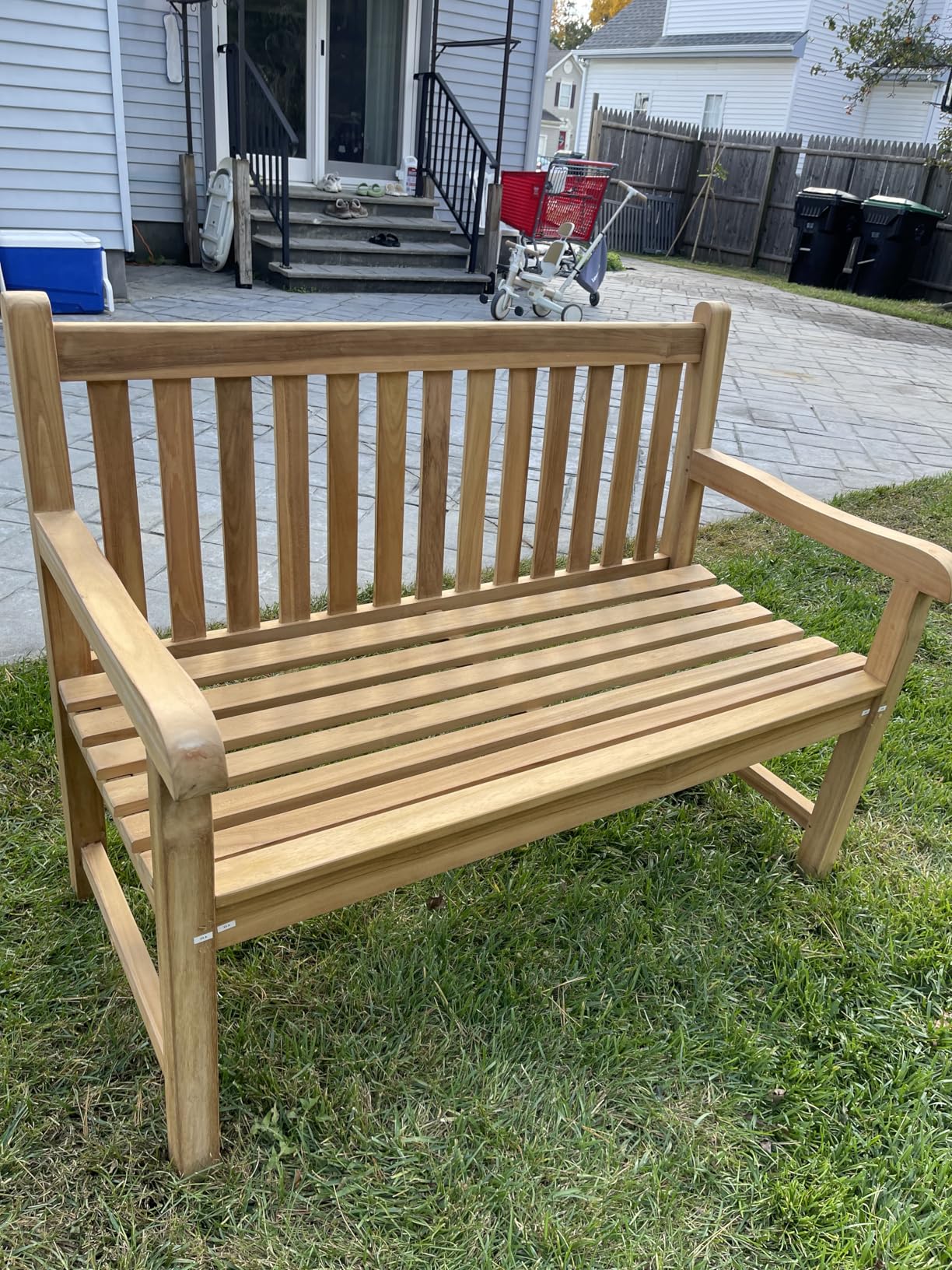 OTSUN Teak Bench Outdoor, 2-Person Wood Garden Bench with 800lb Capacity All-Weather Durable Fade-Resistant customer photo 2