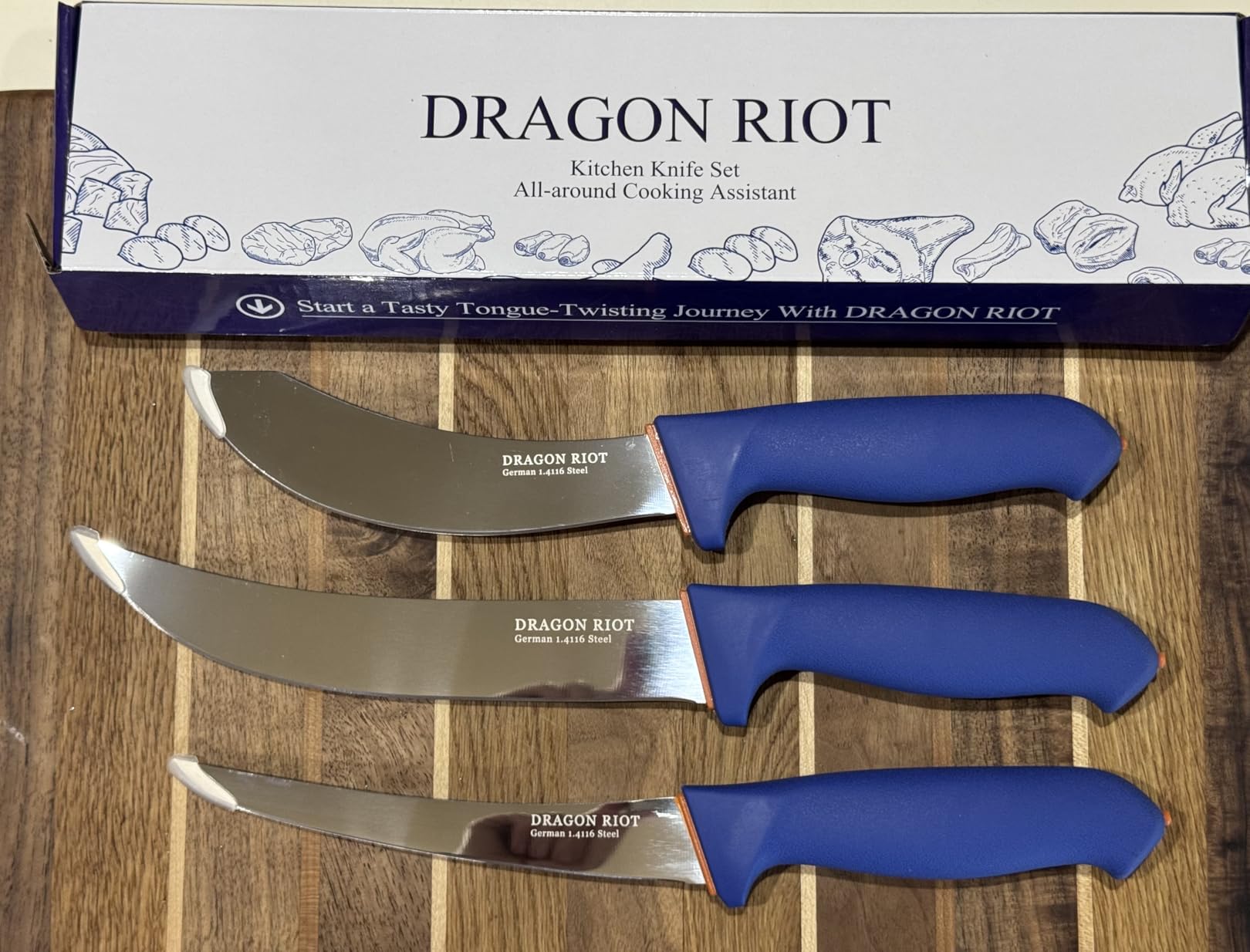 DRAGON RIOT 6 Pcs Butcher Knives Set, Meat Processing Knife Set for Brisket Trimming with German Stainless Steel and Blue Non-slip Handle Gift for Men customer photo 1