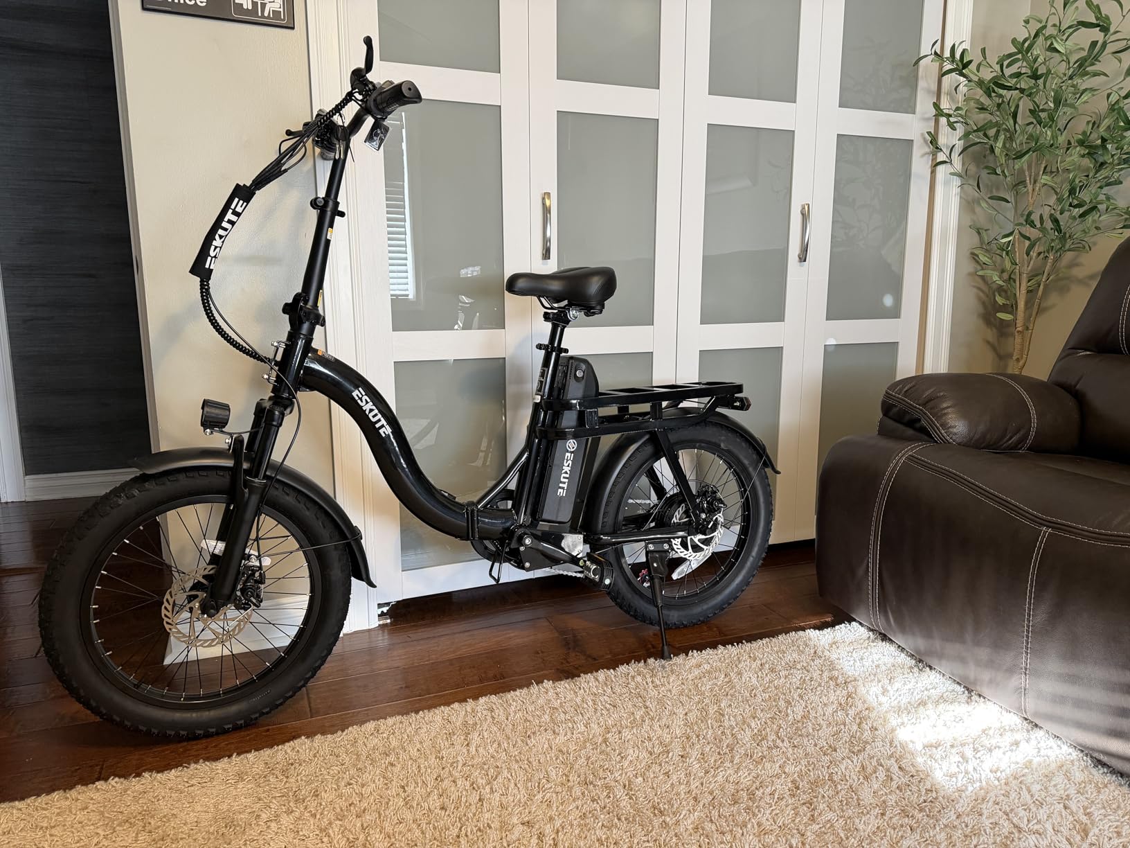 ESKUTE Electric Bike for Adults - 1200W Peak Motor, Folding 20x3 Fat Tire E‑Bike, 48V 13Ah Battery, Step‑Through Cargo Fold Ebike, NFC Unlock, 20+ MPH, 7‑Speed, Up to 55 Miles customer photo 1