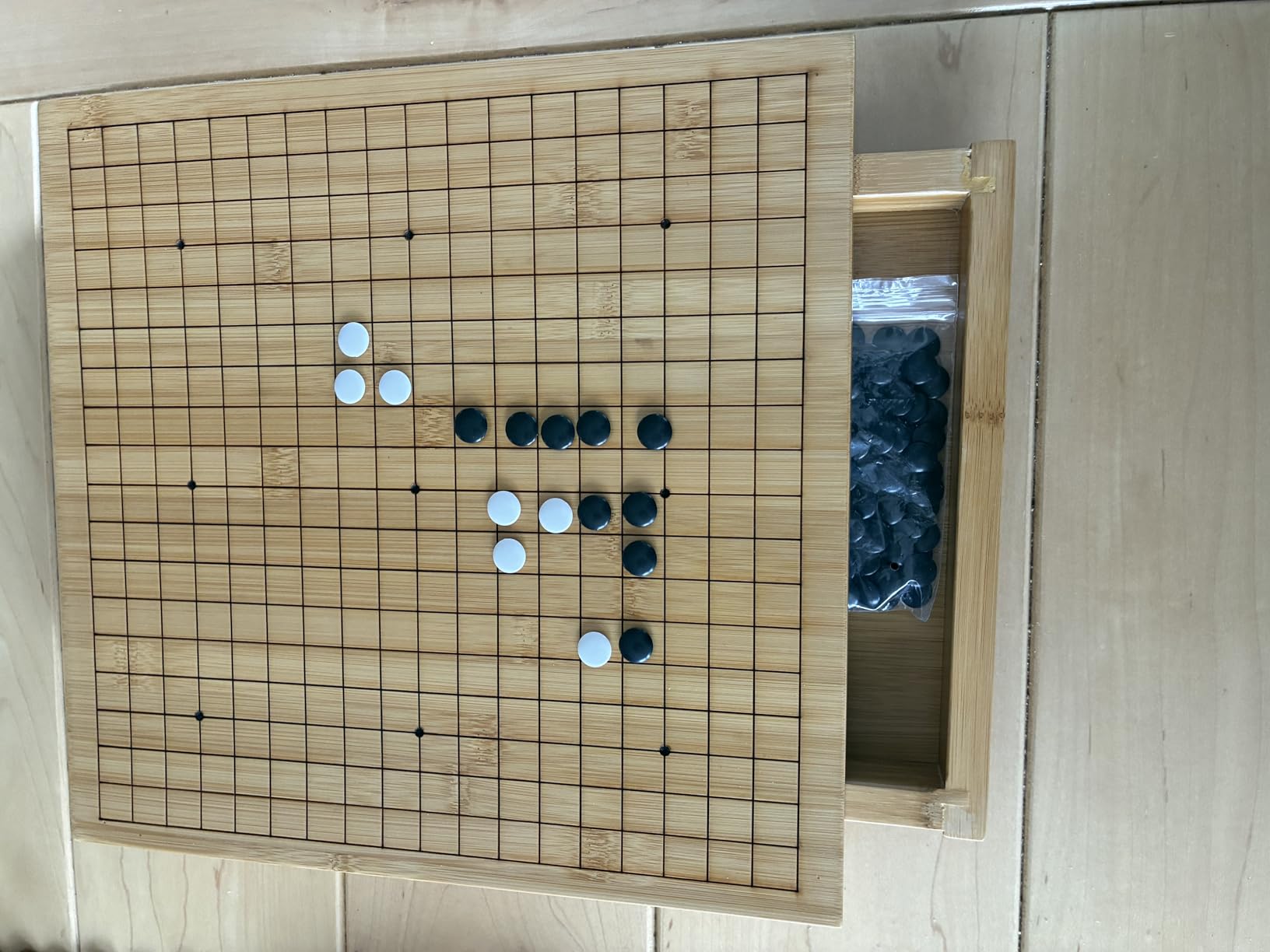 Bamboo Go Game Set - 12.6 x 12.2-Inch Wooden Board with Pull-Out Storage Drawers & Double Convex Melamine Stones - Full-Size Baduk/Weiqi Strategy Game by Yellow Mountain Imports customer photo 1