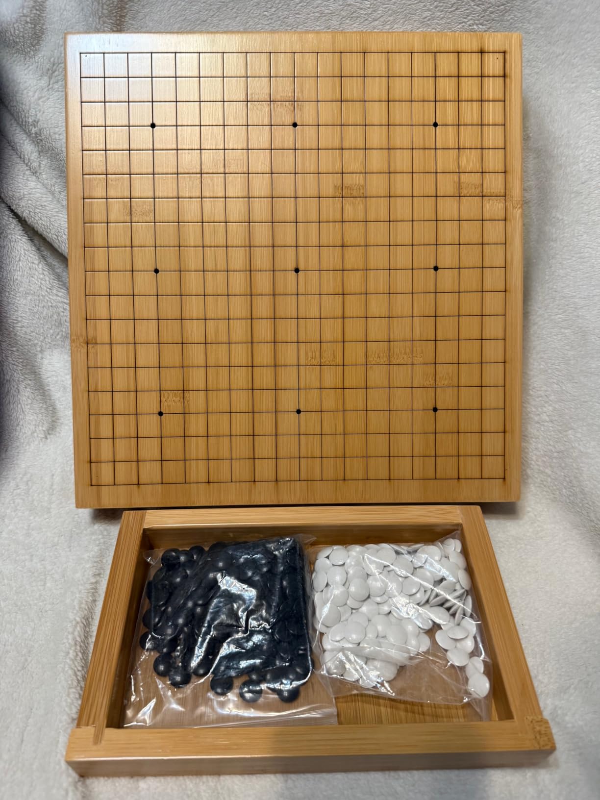 Bamboo Go Game Set - 12.6 x 12.2-Inch Wooden Board with Pull-Out Storage Drawers & Double Convex Melamine Stones - Full-Size Baduk/Weiqi Strategy Game by Yellow Mountain Imports customer photo 2