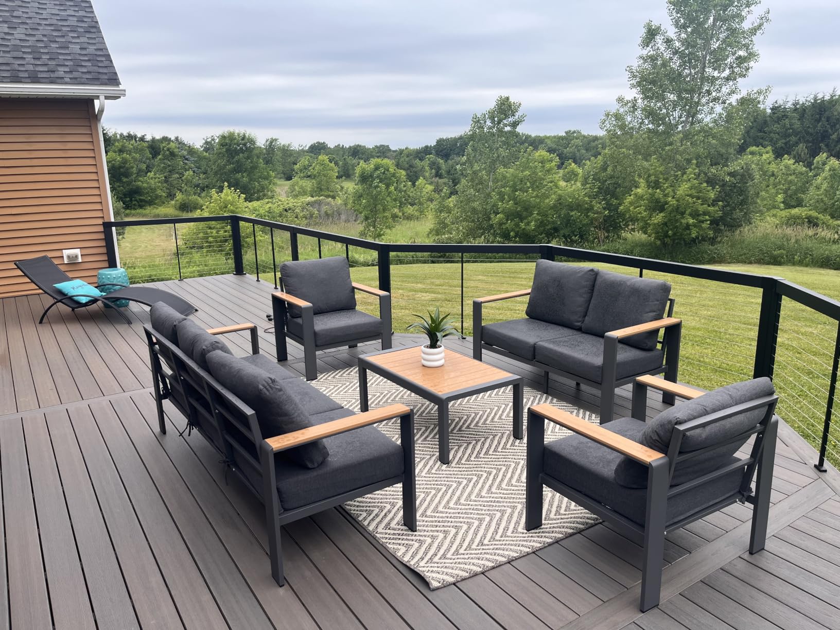 Aluminum Outdoor Patio Furniture Set with Coffee Table, 5 Piece Patio Conversation Sets with Washable Thick Cushions, Outdoor Sectional Furniture Set for Porch, Balcony, Deck, Yard, Graphite customer photo 1