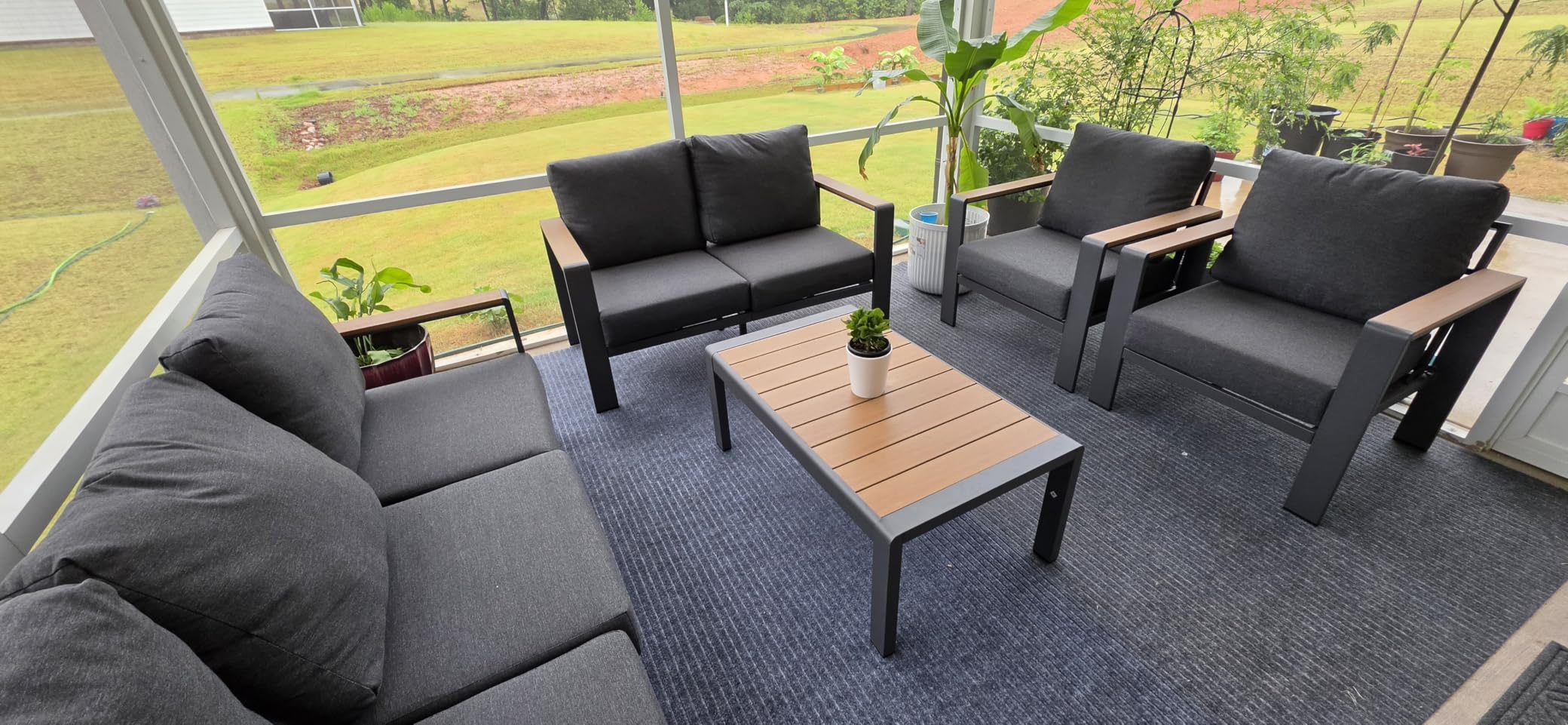 Aluminum Outdoor Patio Furniture Set with Coffee Table, 5 Piece Patio Conversation Sets with Washable Thick Cushions, Outdoor Sectional Furniture Set for Porch, Balcony, Deck, Yard, Graphite customer photo 2