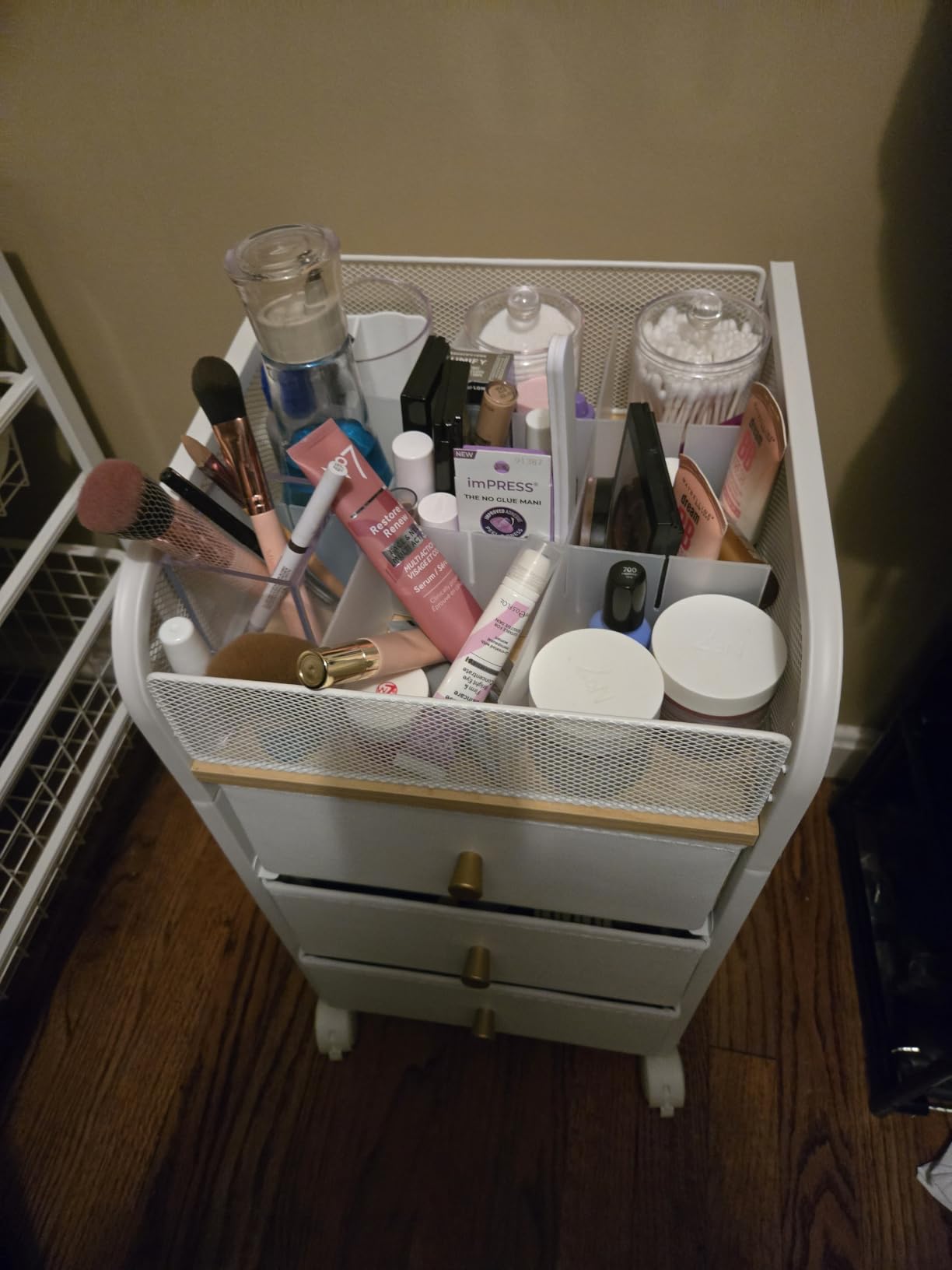 SWTYMIKI Rolling Makeup Organizer Cart - Under Desk Vanity Makeup Storage with 3 Non-woven Drawers, Nail Cart Organizer Cosmetic Display Cases Cabinet for Skin Care Perfume Nail Polish Brush Hair Tool customer photo 2
