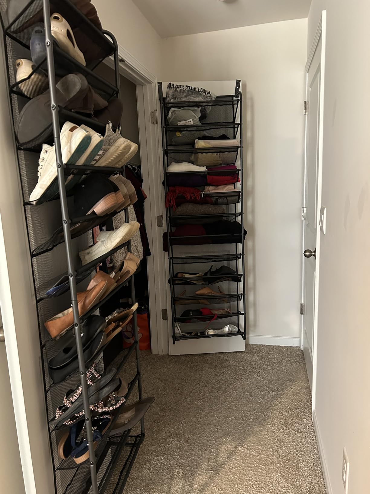 Whitmor 36 Pair Over the Door Shoe Rack, 12 Tier Hanging Shoe Organizer, Heavy Duty Metal & Mesh Shoe Holder, Hanging Shoe Rack for Closet Organizer & Storage, White customer photo 2