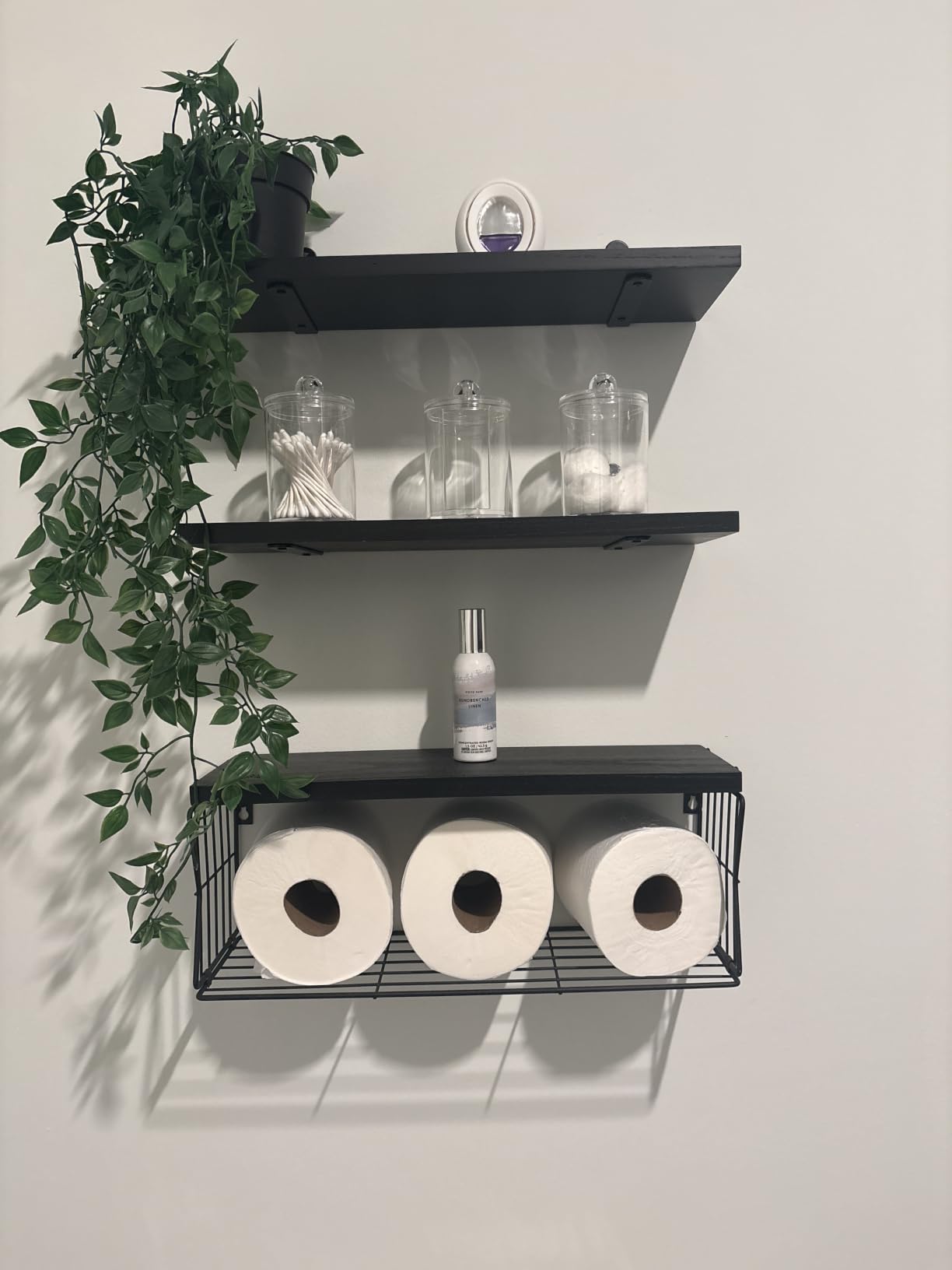 Floating Bathroom Shelves Wall Mounted - Wooden Shelf Set of 3 for Over Toilet Storage & Modern Bathroom Decor - Perfect Wall Shelving Organizer for Apartments RVs Powder Rooms Restroom - Black customer photo 1